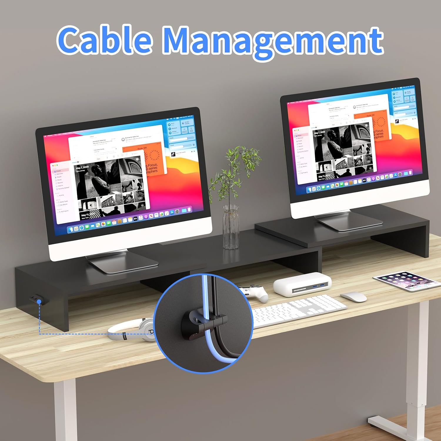 Pholiten Monitor Stand Riser with Adjustable Length and Swivel Angles | Extra Long Multifunctional Stand up to 48.2" Fit Computer Laptop Printer Max 44 lbs