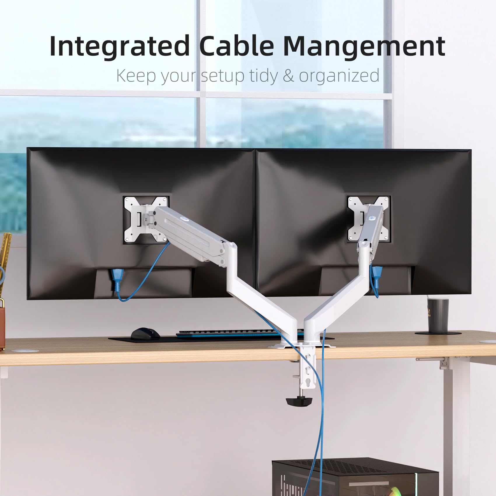 suptek Triple Monitor Mount for Most 17 to 32 inch Screens,Gas Springs Adjustment Triple Monitor Desk Mount Stand with Clamp & Grommet Kit,Black(MD8003)