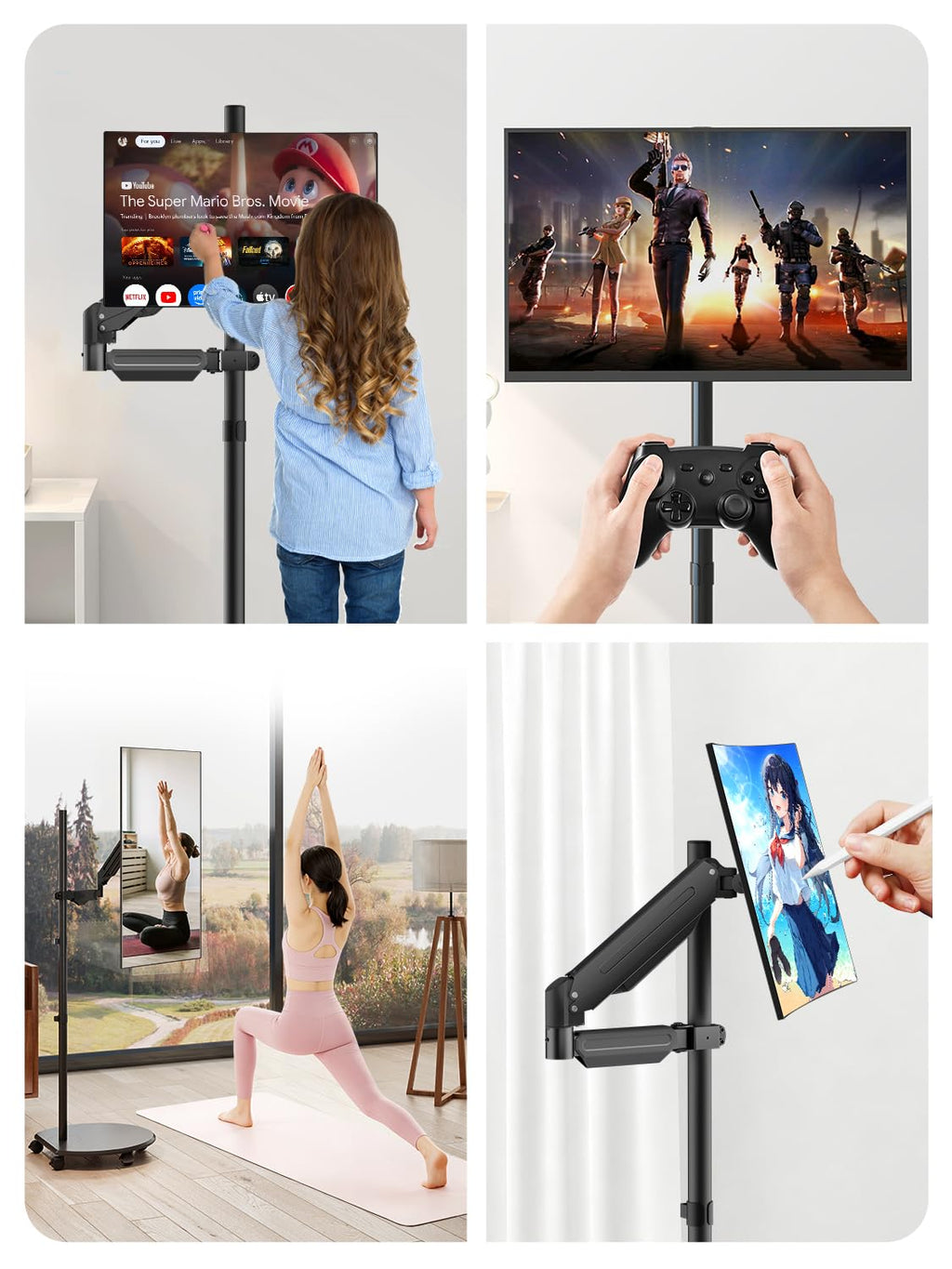 suptek Mobile Desk Workstation with Monitor Mount for up to 32" Screen, Rolling Computer Cart on Wheels,Full Keyboard Tray, CPU Holder