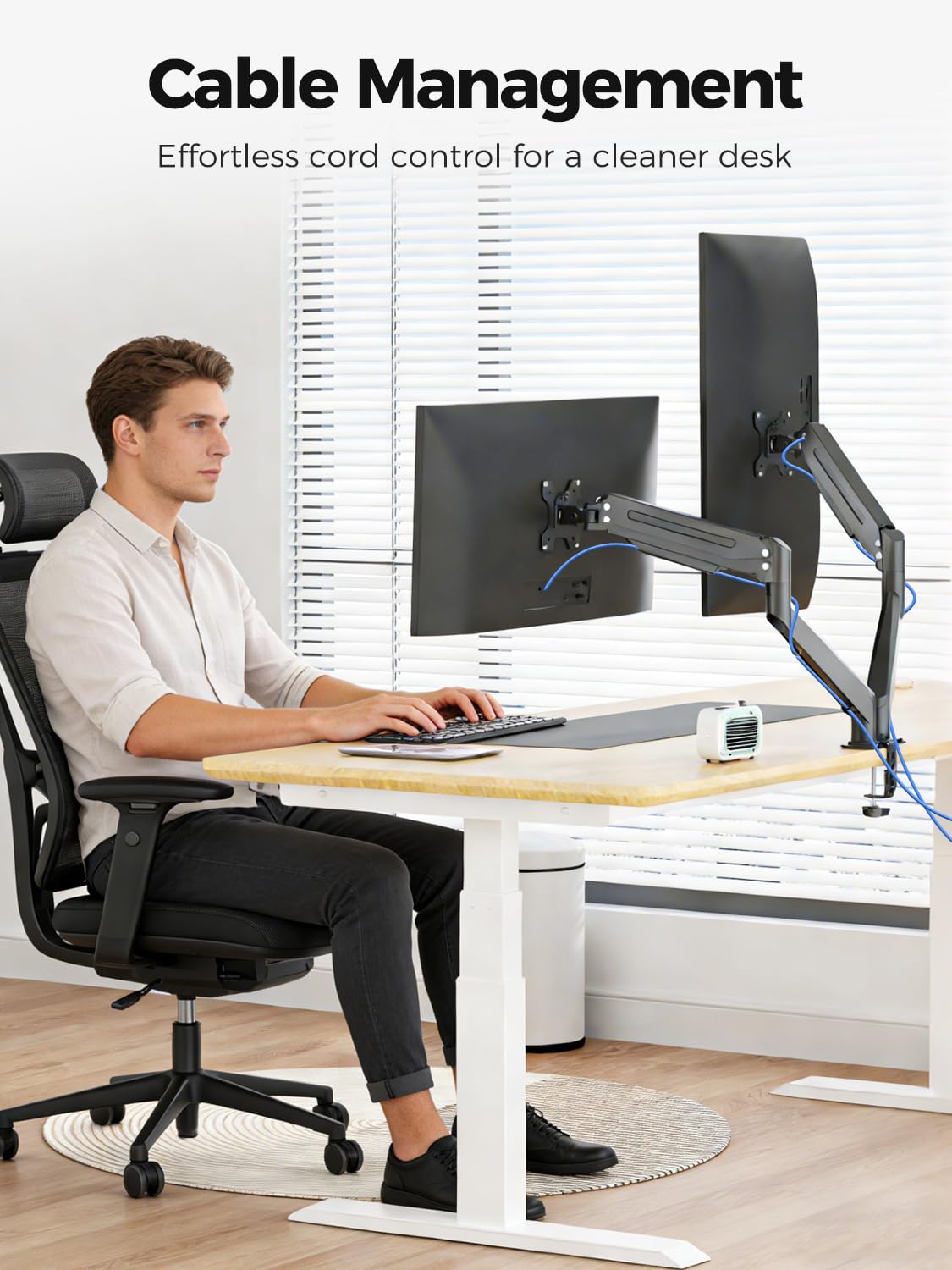 suptek Triple Monitor Mount for Most 17 to 32 inch Screens,Gas Springs Adjustment Triple Monitor Desk Mount Stand with Clamp & Grommet Kit,Black(MD8003)