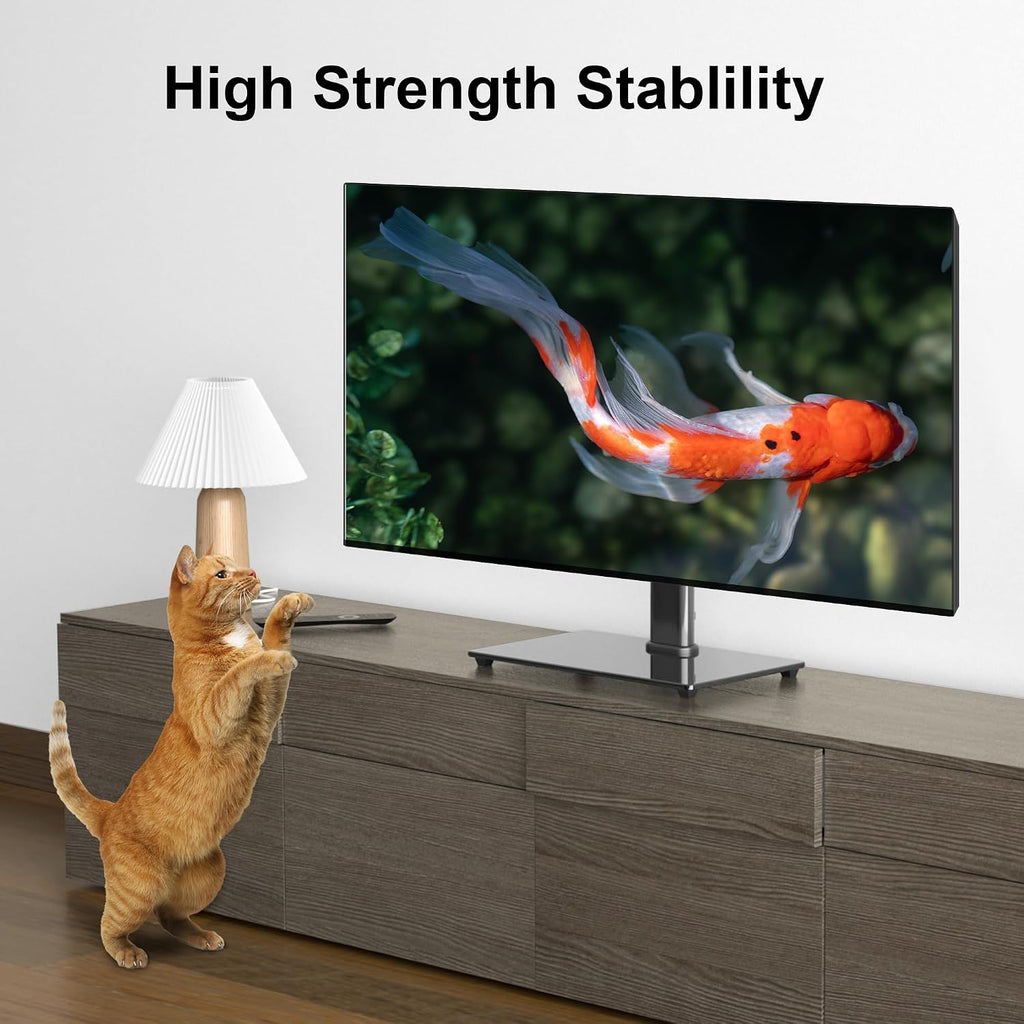 Suptek Universal Swivel Table Top TV Stand for 26-60 inch LED OLED Flat Curved Screens, Height Adjustable TV Mount Stand with Glass Base Hold up to 99lbs, Max VESA 400x400mm,TS202