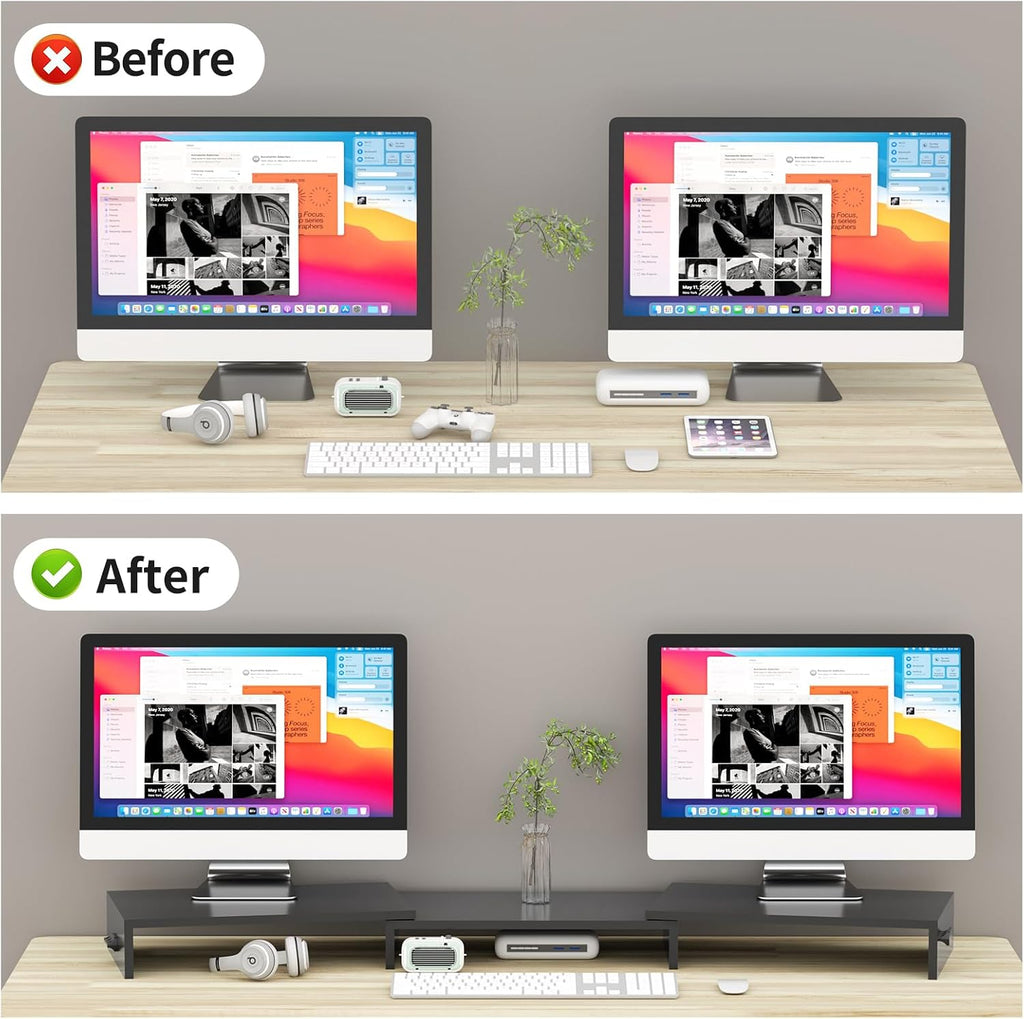 Pholiten Monitor Stand Riser with Adjustable Length and Swivel Angles | Extra Long Multifunctional Stand up to 48.2" Fit Computer Laptop Printer Max 44 lbs