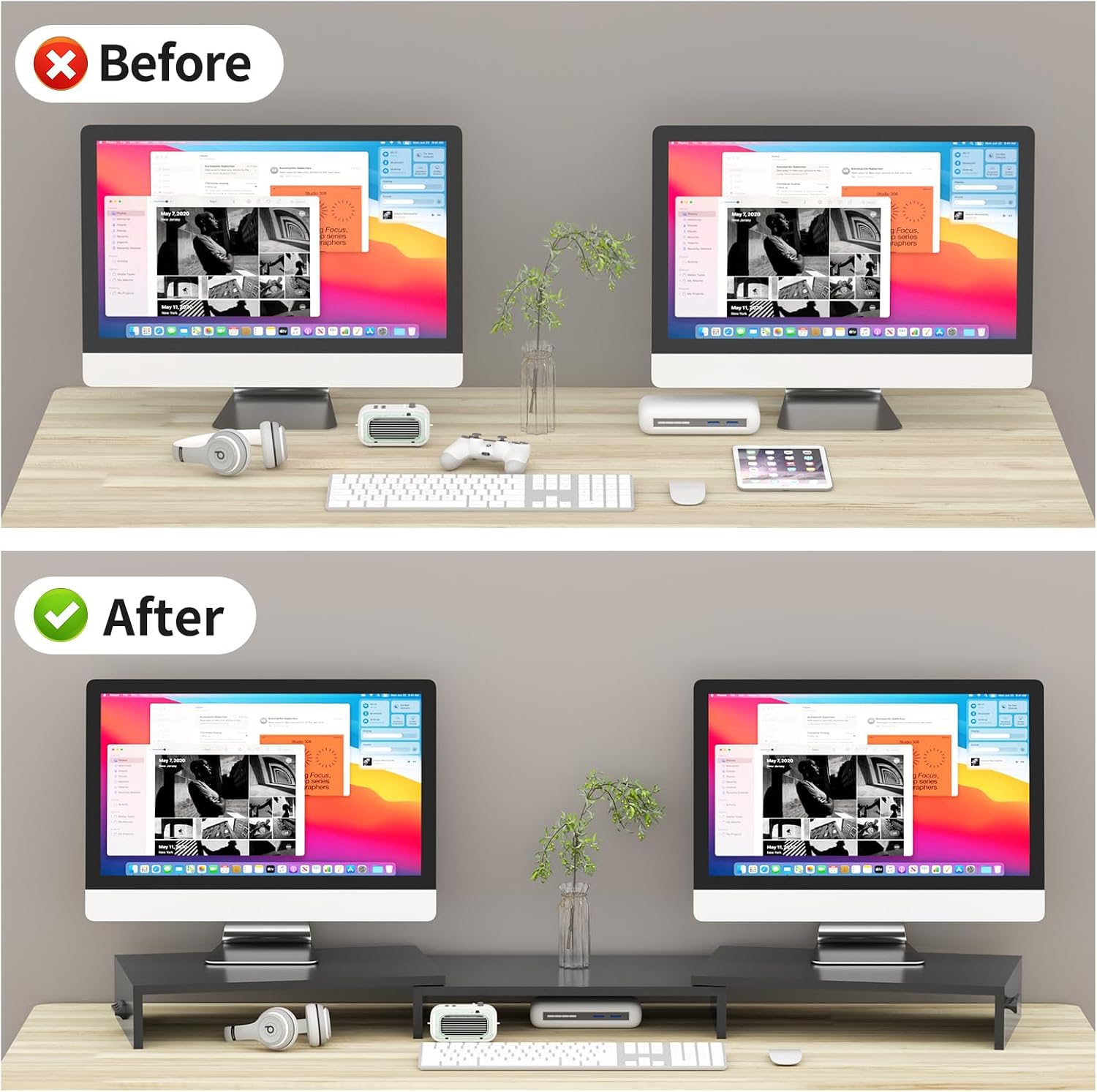 Pholiten Monitor Stand Riser with Adjustable Length and Swivel Angles | Extra Long Multifunctional Stand up to 48.2" Fit Computer Laptop Printer Max 44 lbs