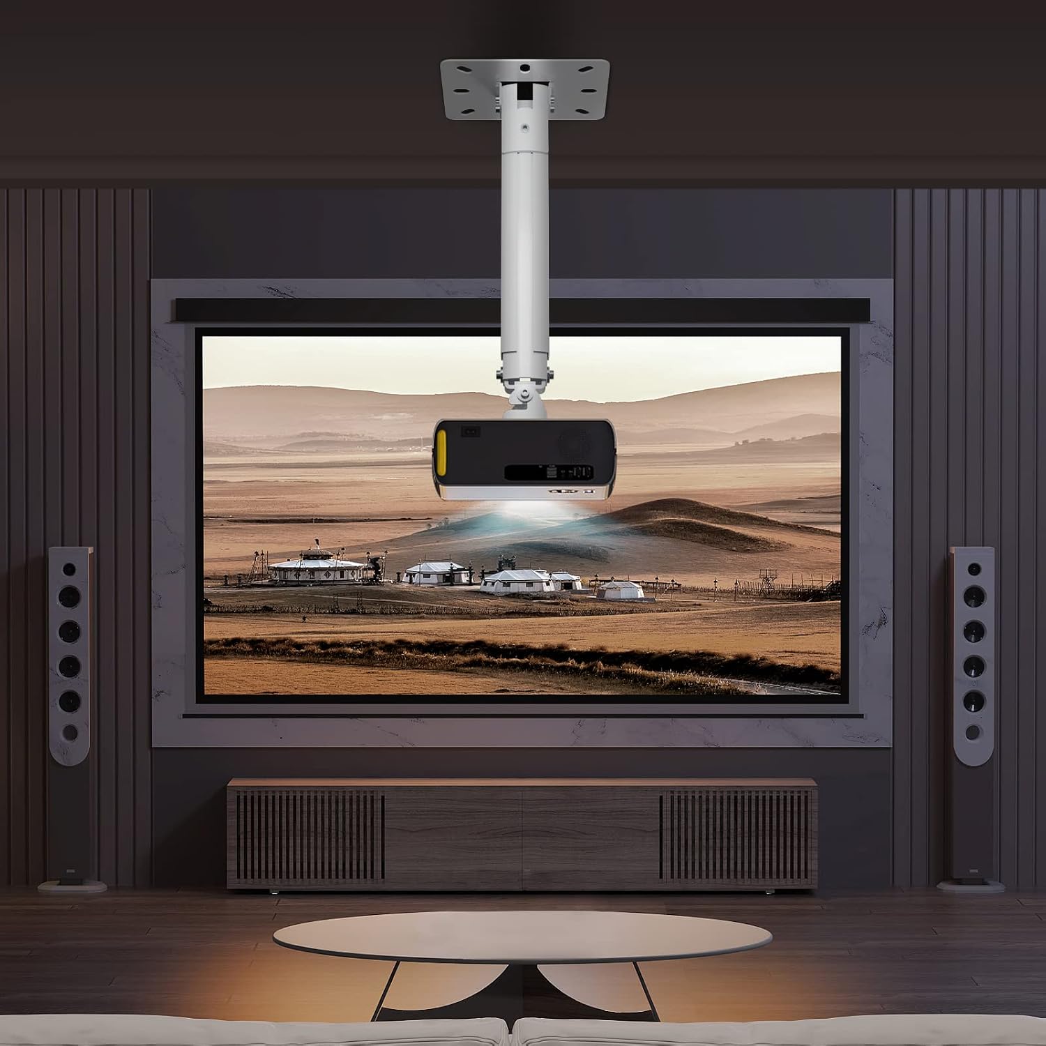 suptek Projector Ceiling Mount Bracket Fits Flat or Sloped Ceiling Height Adjustable with Extendable Length 30.7-49.21inch,for LCD/DLP Projectors,Black (PR05LB)