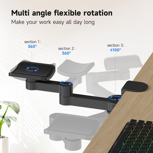 Pholiten Adjustable Arm Rest for Desk，Universal Clamp-on Adjustable Armrest, Above Table Extension Platform Arm Support,Black