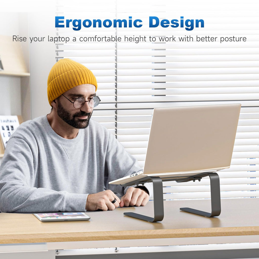 suptek Laptop Stand for Desk, Adjustable Computer Notebook Stand with 360° Rotating Base, Ergonomic Laptop Riser for Collaborative Work, Foldable & Portable Laptop Stand,fits for 11-17" Laptops,White