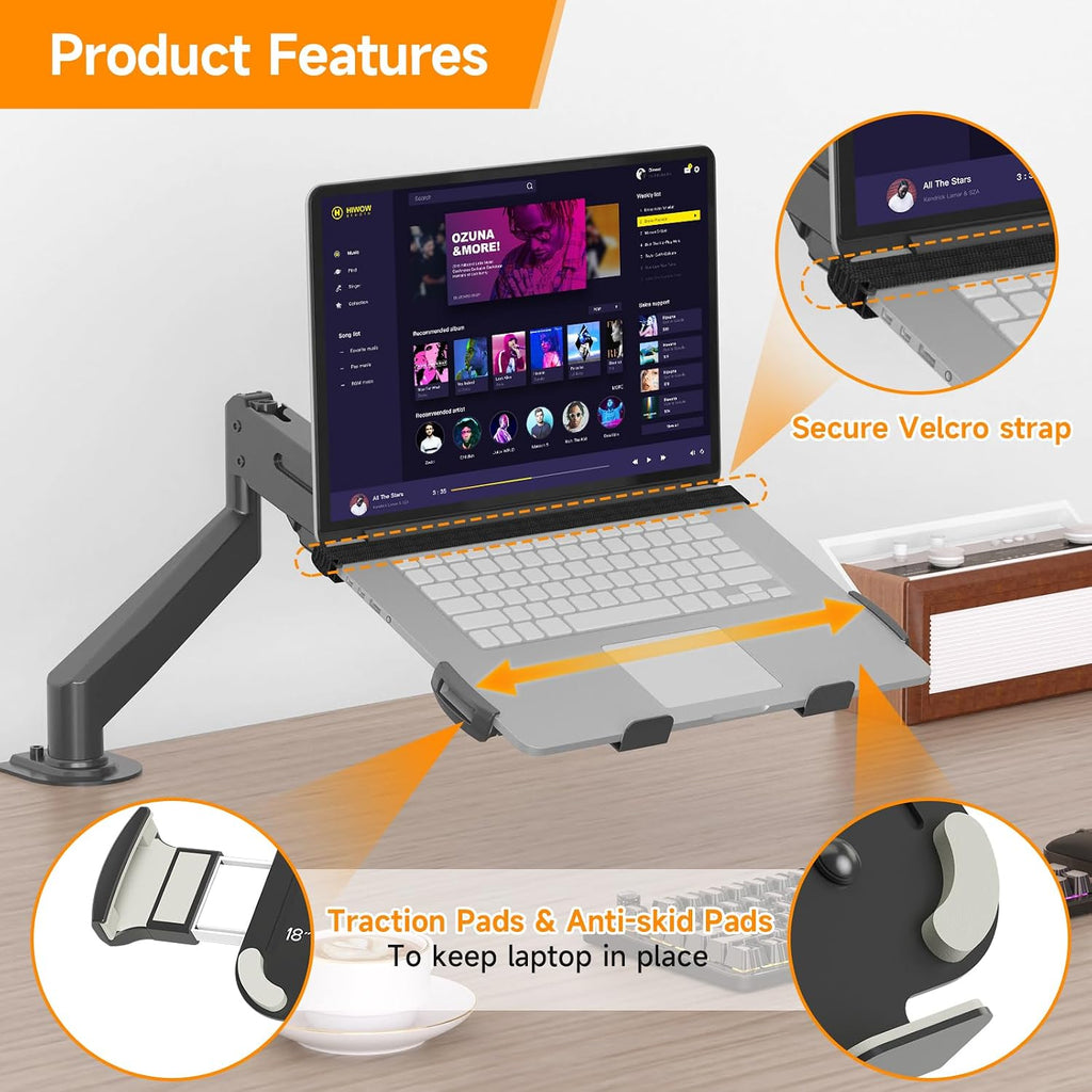 suptek Adjustable 13 to 18 inch Laptop VESA Arm Mount Tray for Monitor Arms and Stands (Tray Only),Fits 75x75/ 100x100 mm VESA Mount Holes,and Supports Weight up to 10lbs,Black(TP007)