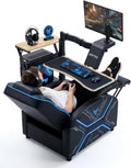 Electric Mobile Floating Gaming Standing Desk with CPU Stand & Power Strip | 920-1400mm Height Adjust, 360° Swivel Arm, Dual Layout, Fits Single/Dual Monitors, Sit-Stand-Lie Mobile Gaming Workstation