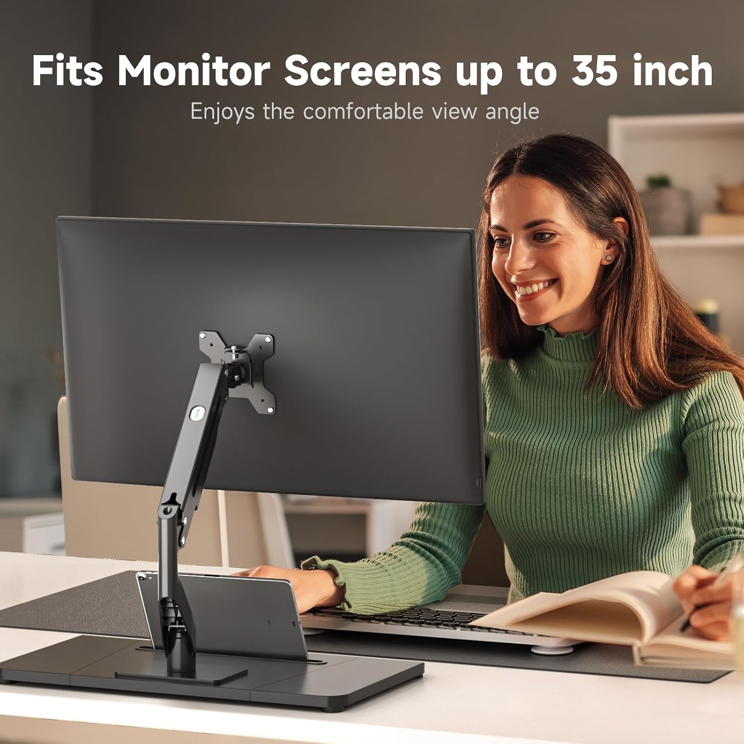suptek Single Monitor Mount Gas Spring Arm Mount with Base,Free standing Pneumatic Height Adjustable Monitor Desk Stand for 17 to 35 inch,Holds up to 24.25lbs,Black(ML8XC)