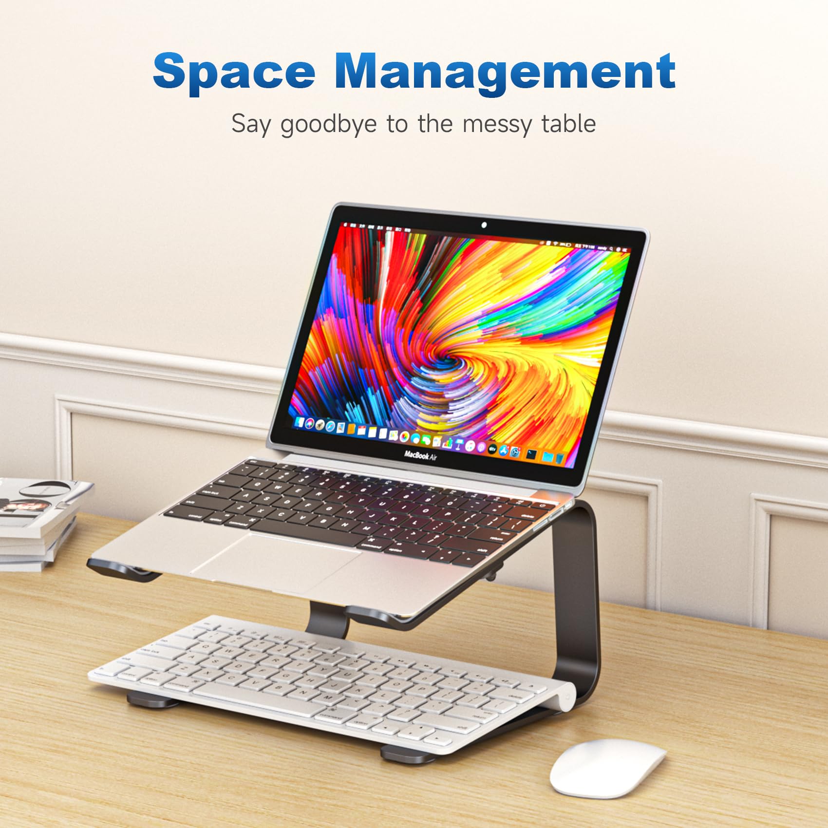 suptek Laptop Stand for Desk, Adjustable Computer Notebook Stand with 360° Rotating Base, Ergonomic Laptop Riser for Collaborative Work, Foldable & Portable Laptop Stand,fits for 11-17" Laptops,White