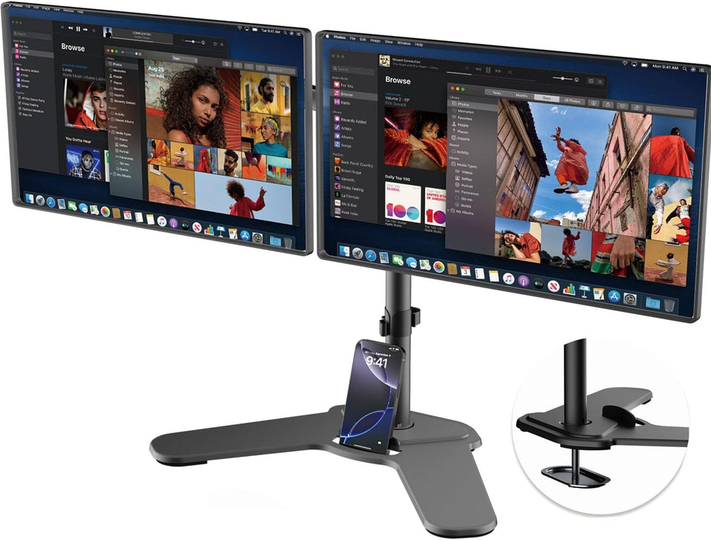 suptek Dual Monitor Mount Gas Spring Monitor Arm Desk Stand with Base,Free Standing Pneumatic Height Adjustable Monitor Stand for 17 to 34 inch,Holds up to 24.25 lbs,Black(ML8SPX)
