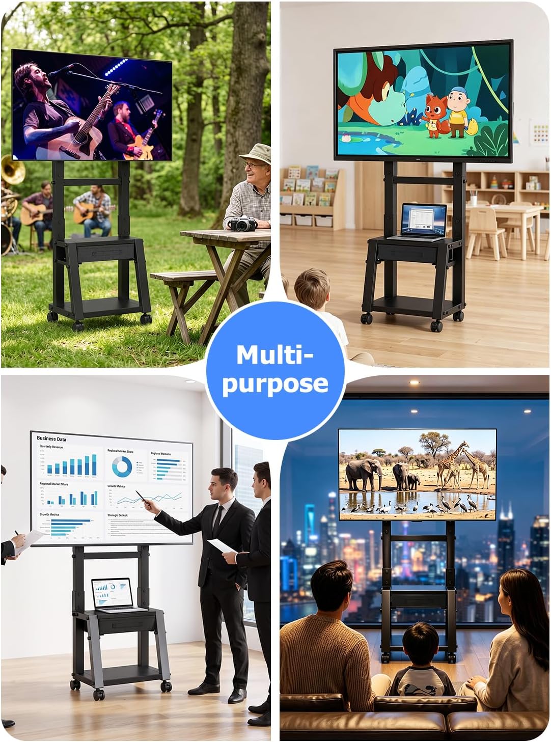 Suptek Rolling TV Stand for 32-65-75in Flat/Curved TV with Fabric Drawer | Height Adjustable Outdoor TV Stand Holds Up to 132lbs, Mobile TV Stand with Locking Wheels, TV Cart Max VESA 600x400