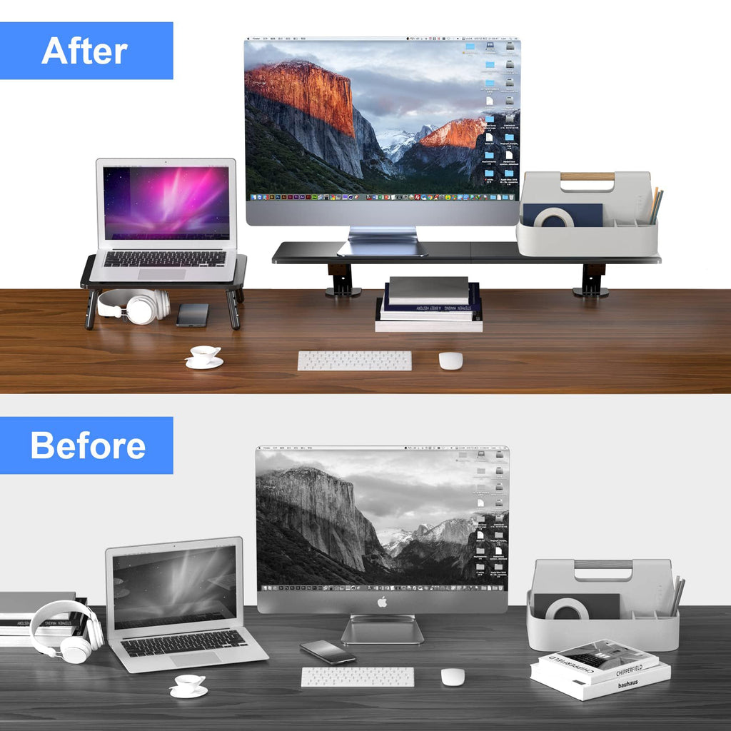 suptek Double-Deck Desk Monitor Stand Riser for Computer,Laptop,Printer, Notebook and All Flat Screen Display with Vented Metal Platform and 4 Inches Height Underneath Storage (MST002)