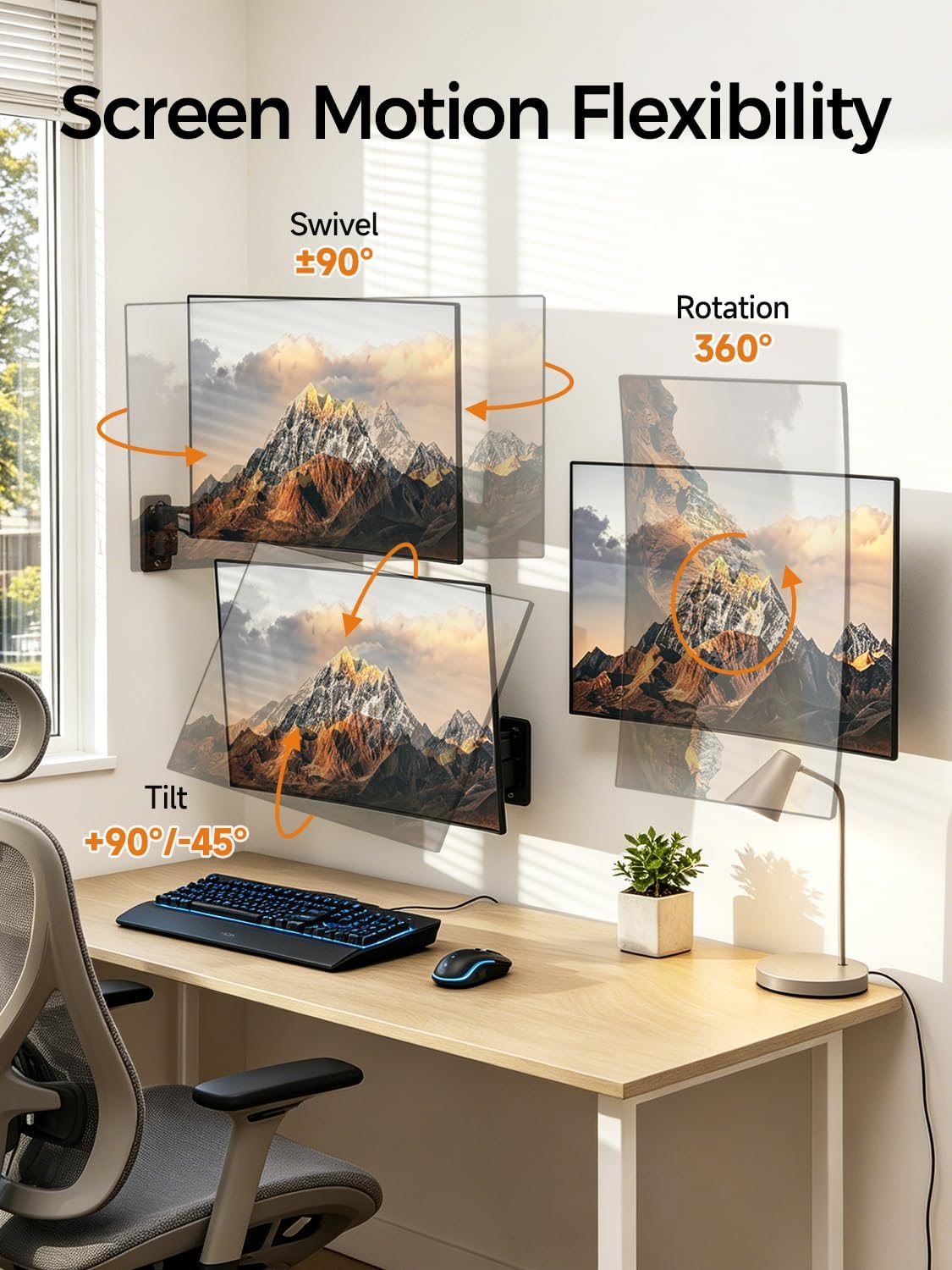 suptek Single Long Arm Monitor Wall Mount for 17 to 32 Inch Screens, Gas Spring Monitor Arm Wall Mount Holds Up to 11KG/24lbs, Full Motion Adjustable,VESA Mount 75x75/100x100mm(WMX3)