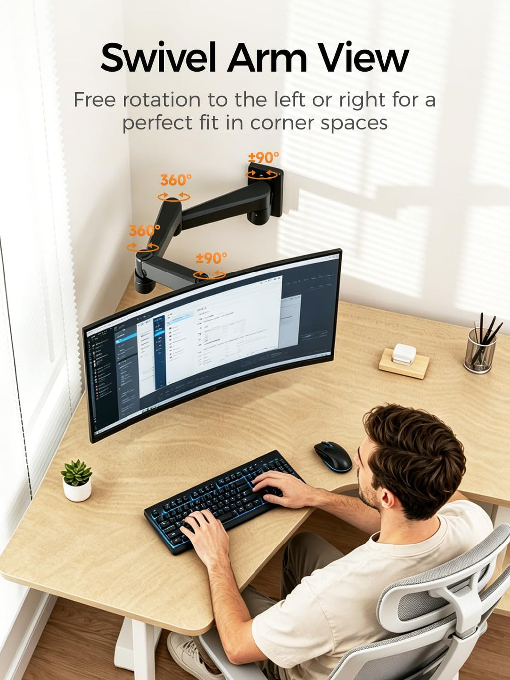 suptek Single Long Arm Monitor Wall Mount for 17 to 32 Inch Screens, Gas Spring Monitor Arm Wall Mount Holds Up to 11KG/24lbs, Full Motion Adjustable,VESA Mount 75x75/100x100mm(WMX3)