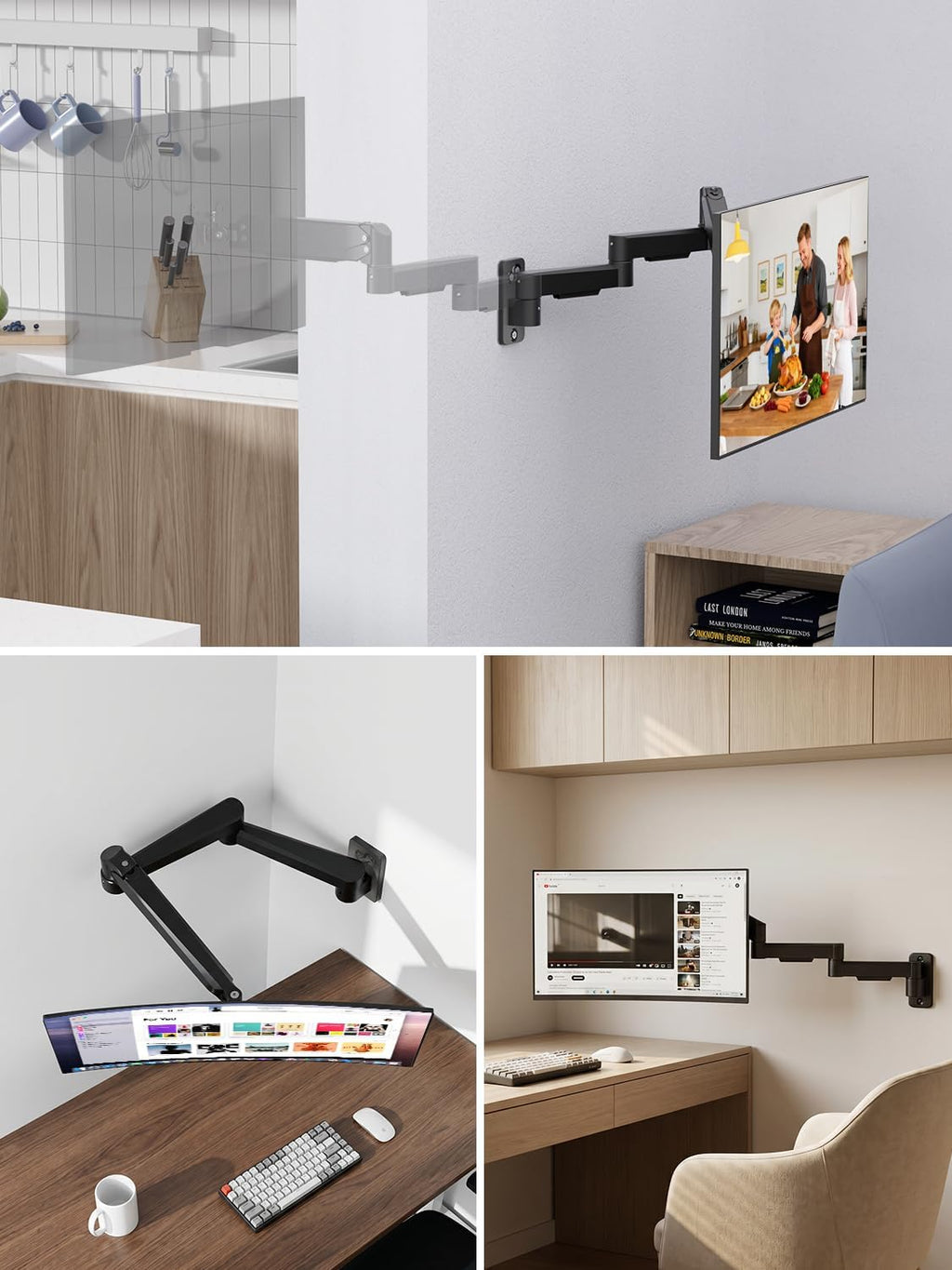 suptek Single Long Arm Monitor Wall Mount for 17 to 32 Inch Screens, Gas Spring Monitor Arm Wall Mount Holds Up to 11KG/24lbs, Full Motion Adjustable,VESA Mount 75x75/100x100mm(WMX3)
