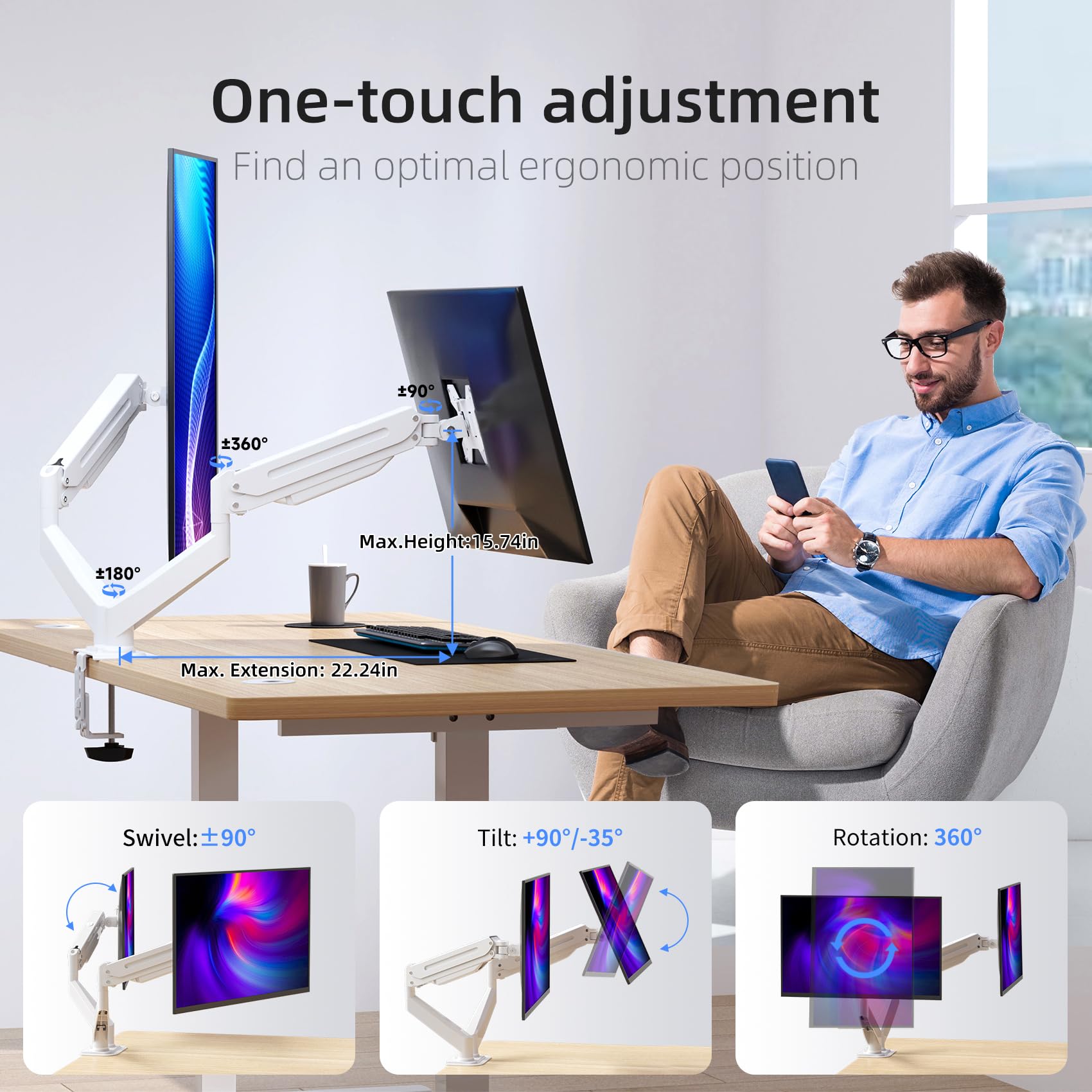 suptek Triple Monitor Mount for Most 17 to 32 inch Screens,Gas Springs Adjustment Triple Monitor Desk Mount Stand with Clamp & Grommet Kit,Black(MD8003)
