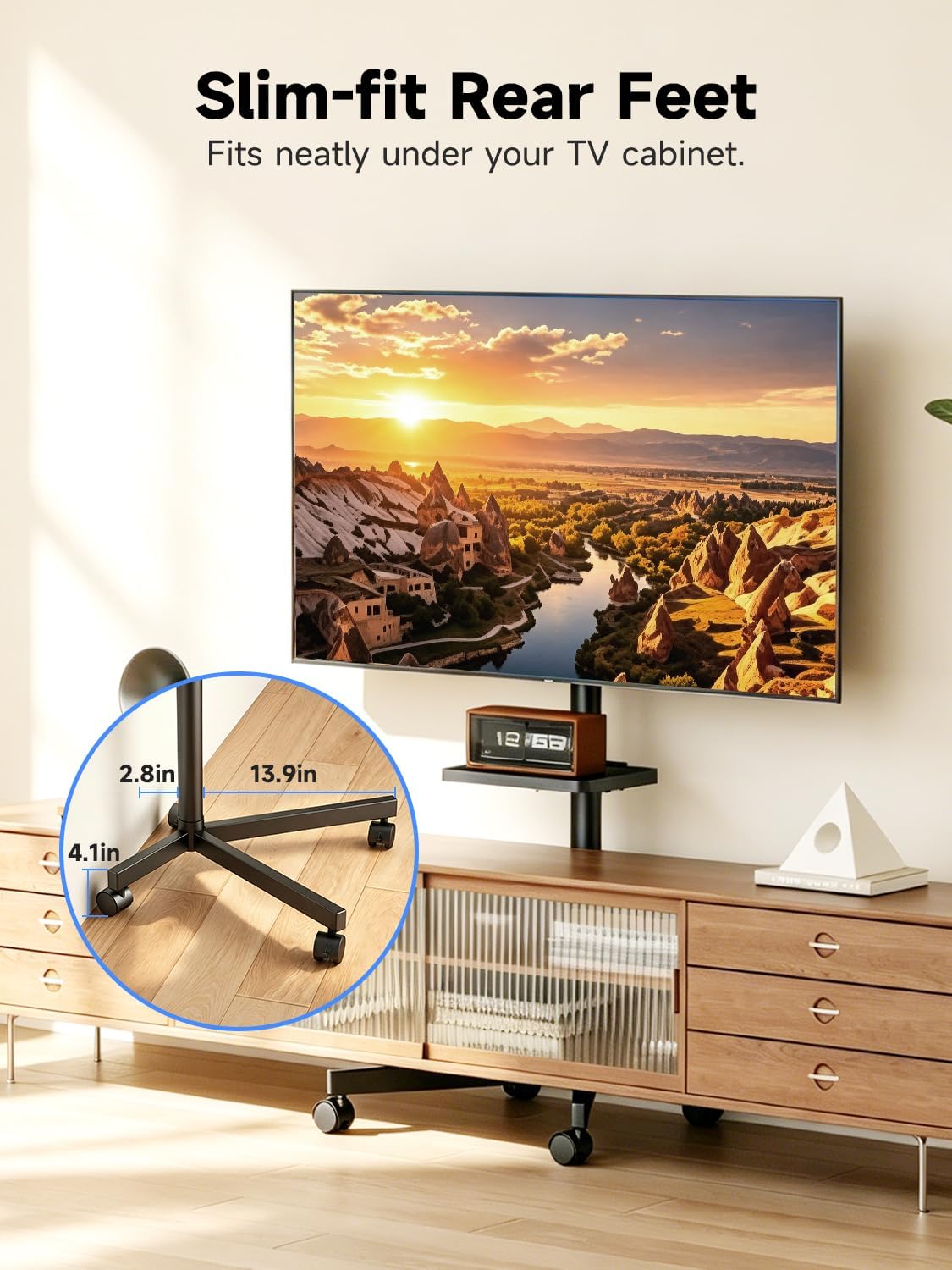 Suptek Rolling TV Stand Height Adjustable for 23-55-65 Inch LCD LED TV | Tilt Mobile TV Stand Holds up to 88lbs, Outdoor TV Stands Wheels with Shelf, Portable TV Stand for Living Room VESA 400x400