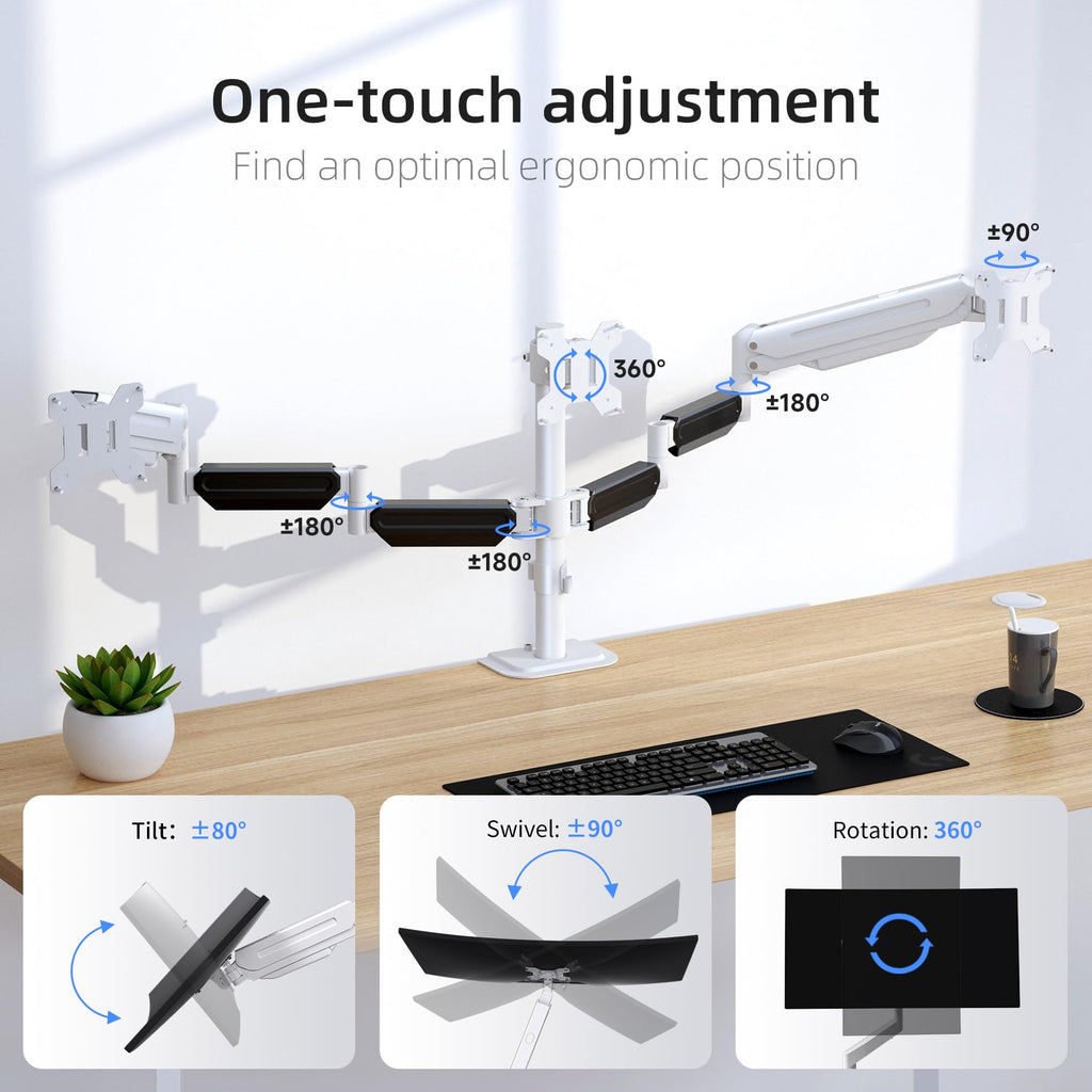 suptek Triple Monitor Mount for Most 17 to 32 inch Screens,Gas Springs Adjustment Triple Monitor Desk Mount Stand with Clamp & Grommet Kit,Black(MD8003)