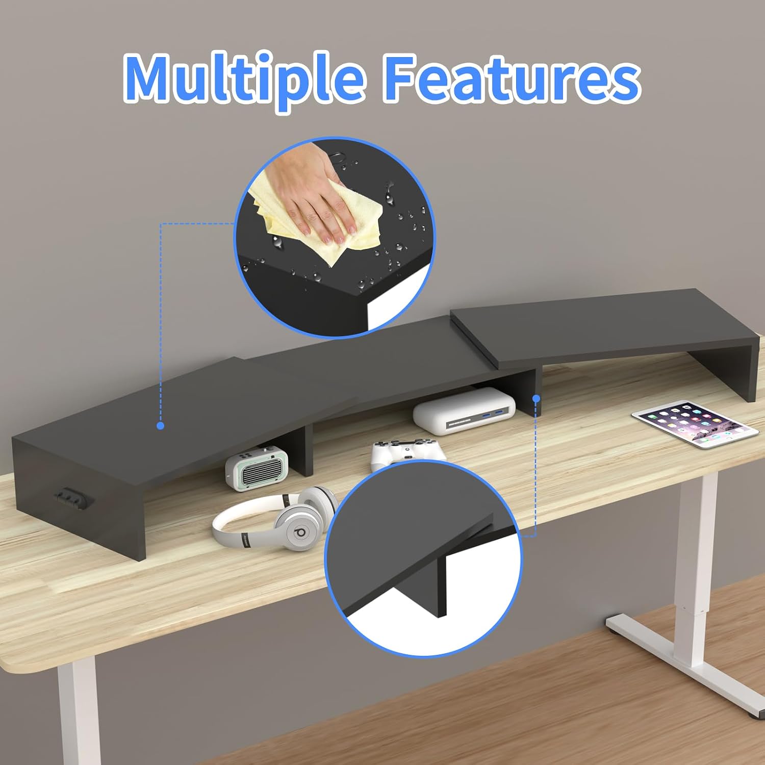 Pholiten Monitor Stand Riser with Adjustable Length and Swivel Angles | Extra Long Multifunctional Stand up to 48.2" Fit Computer Laptop Printer Max 44 lbs