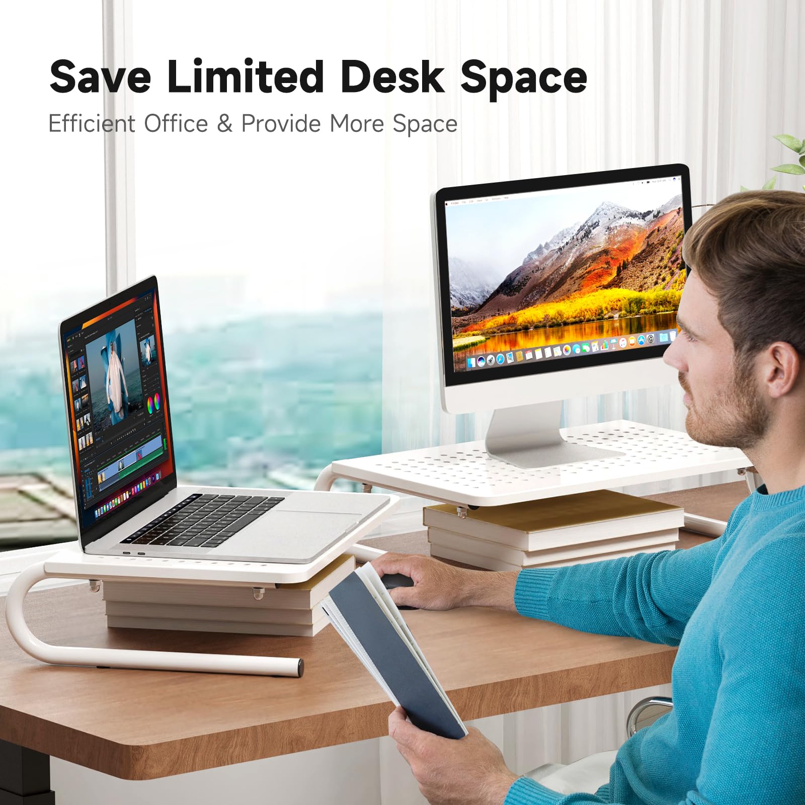 suptek Double-Deck Desk Monitor Stand Riser for Computer,Laptop,Printer, Notebook and All Flat Screen Display with Vented Metal Platform and 4 Inches Height Underneath Storage (MST002)