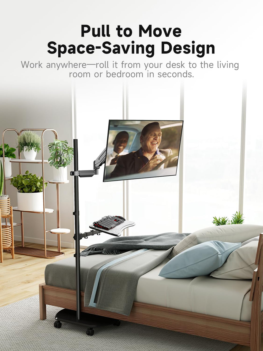suptek Mobile Desk Workstation with Monitor Mount for up to 32" Screen, Rolling Computer Cart on Wheels,Full Keyboard Tray, CPU Holder