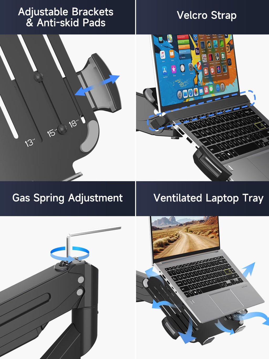 Suptek Monitor Laptop Mount Stand, 2 in 1 Function Dual Monitor Arms Desk Mount for 13"-18" Notebook and 17"-32" Monitor with Laptop Tray,Holds up to 22lbs