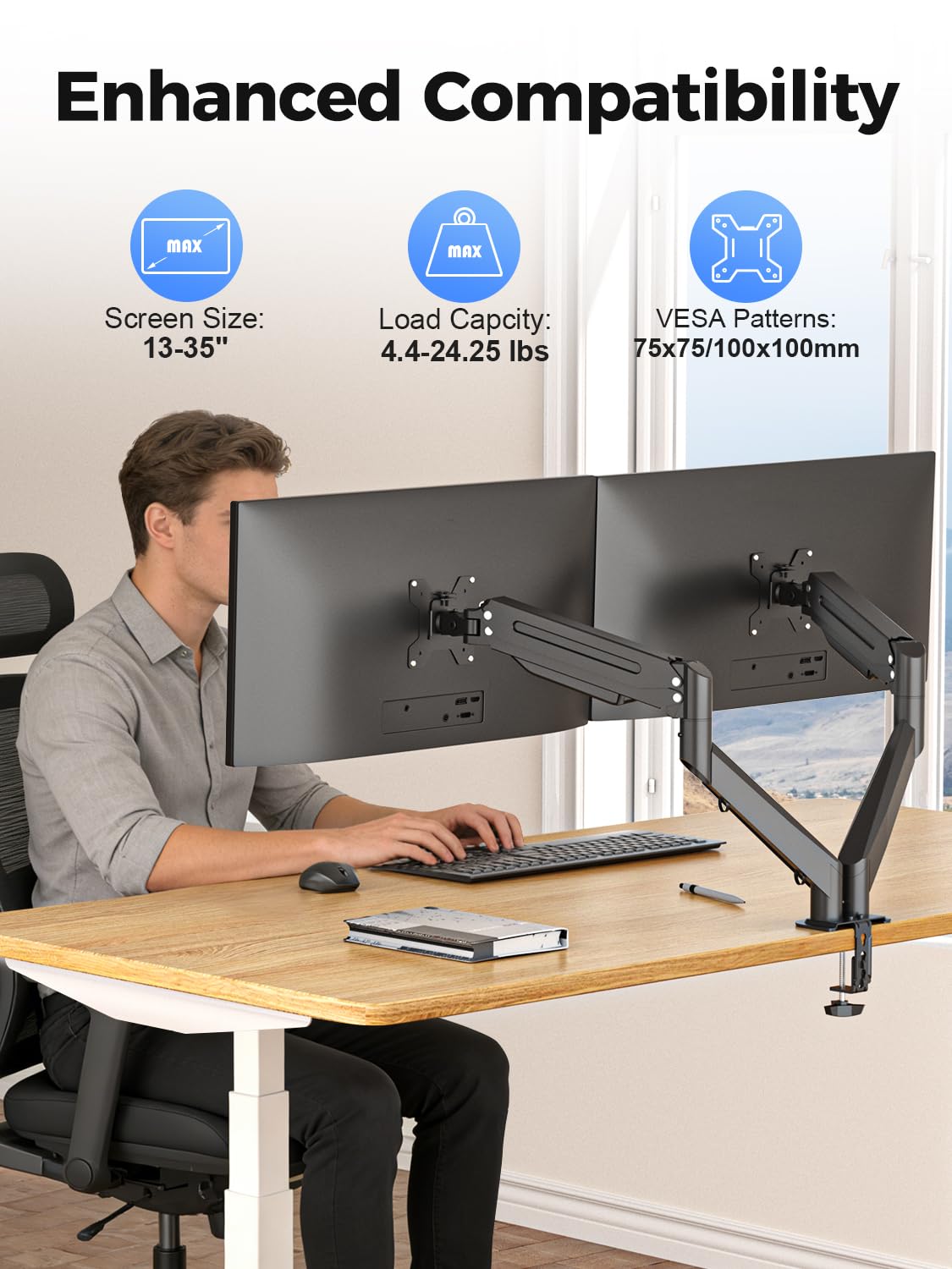 suptek Triple Monitor Mount for Most 17 to 32 inch Screens,Gas Springs Adjustment Triple Monitor Desk Mount Stand with Clamp & Grommet Kit,Black(MD8003)