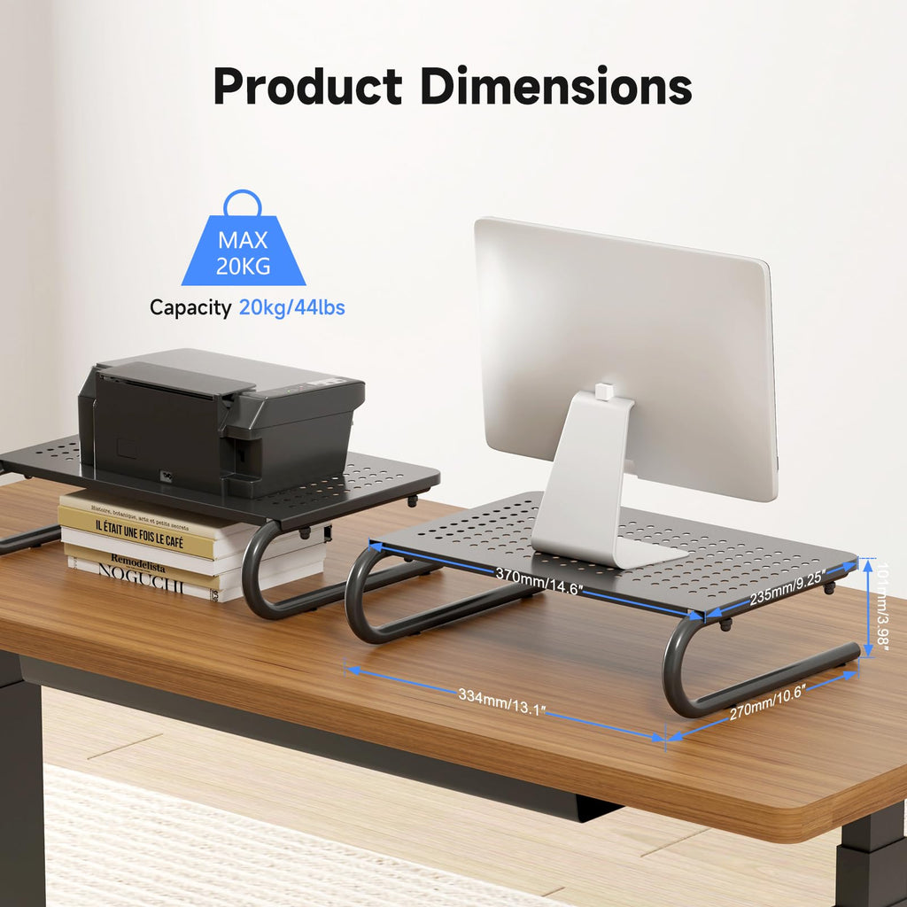 suptek Double-Deck Desk Monitor Stand Riser for Computer,Laptop,Printer, Notebook and All Flat Screen Display with Vented Metal Platform and 4 Inches Height Underneath Storage (MST002)