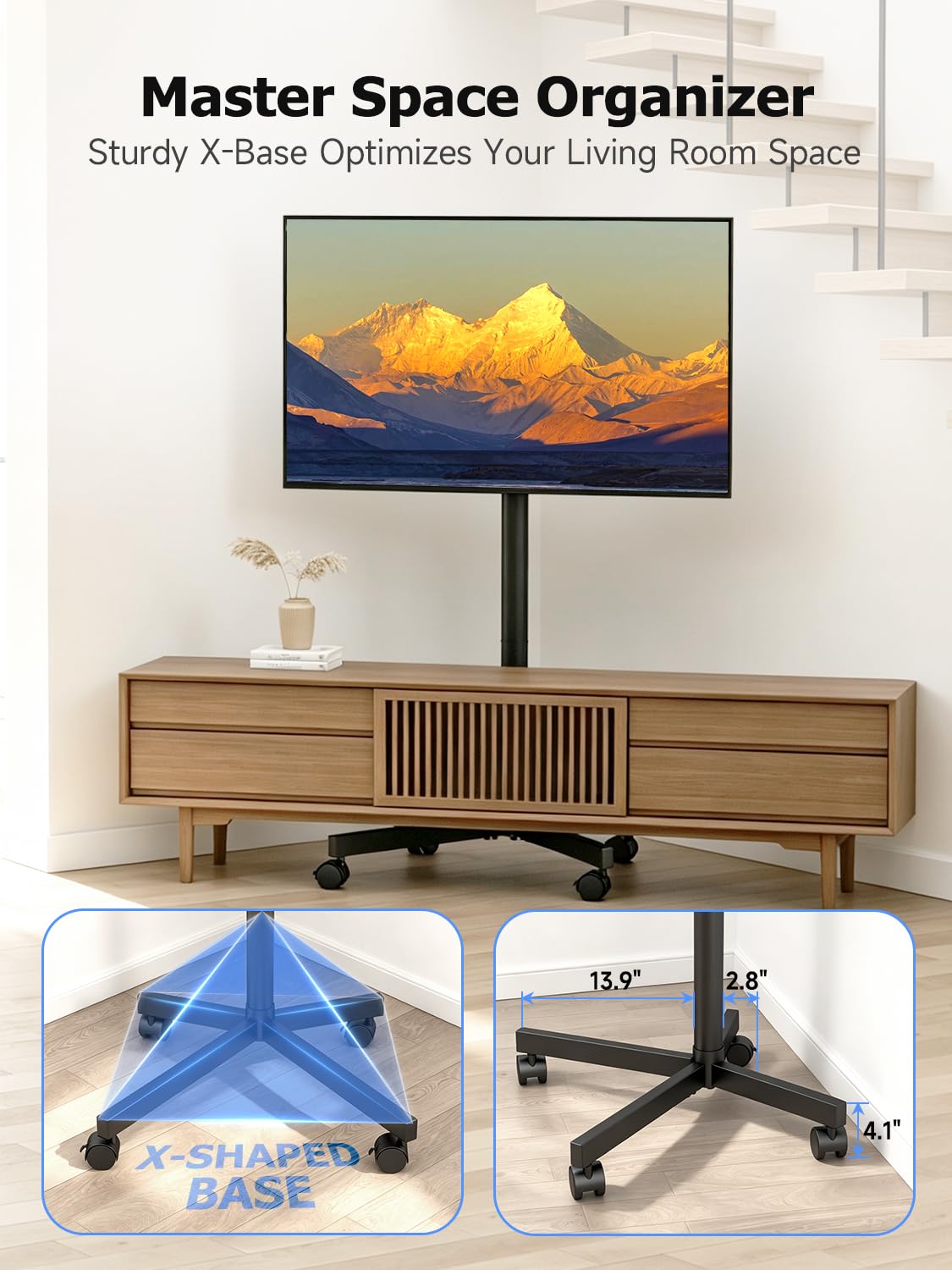 Suptek Rolling TV Stand Height Adjustable for 23-55-65 Inch LCD LED TV | Tilt Mobile TV Stand Holds up to 88lbs, Outdoor TV Stands Wheels with Shelf, Portable TV Stand for Living Room VESA 400x400