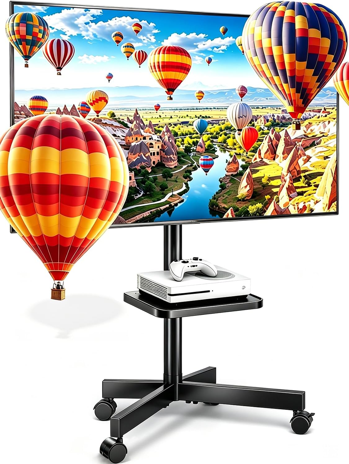 Suptek Rolling TV Stand Height Adjustable for 23-55-65 Inch LCD LED TV | Tilt Mobile TV Stand Holds up to 88lbs, Outdoor TV Stands Wheels with Shelf, Portable TV Stand for Living Room VESA 400x400