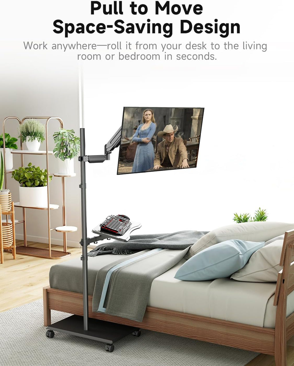 suptek Mobile Desk Workstation with Monitor Mount for up to 32" Screen, Rolling Computer Cart on Wheels,Full Keyboard Tray, CPU Holder