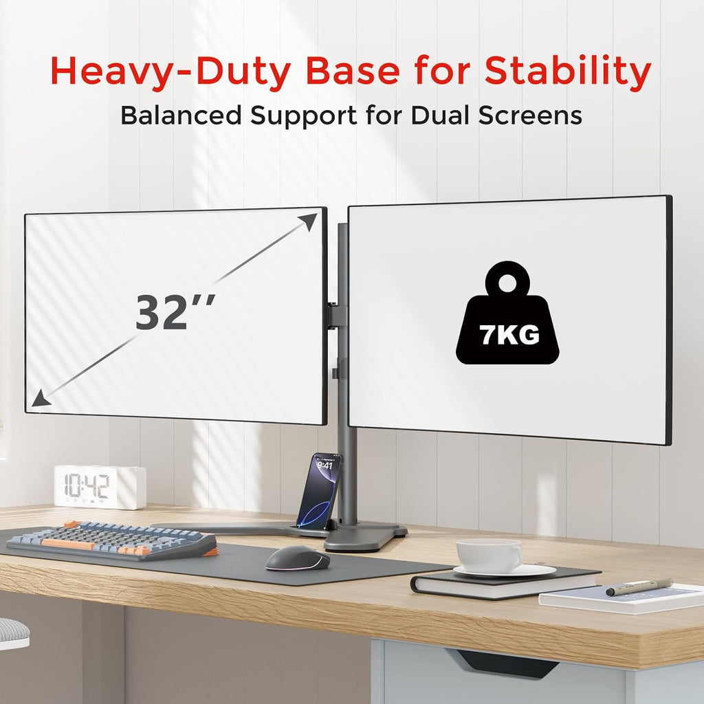 suptek Dual Monitor Mount Gas Spring Monitor Arm Desk Stand with Base,Free Standing Pneumatic Height Adjustable Monitor Stand for 17 to 34 inch,Holds up to 24.25 lbs,Black(ML8SPX)