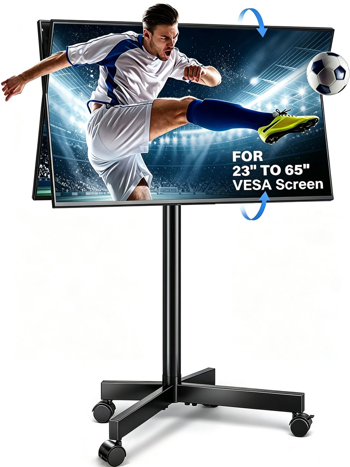 Suptek Rolling TV Stand Height Adjustable for 23-55-65 Inch LCD LED TV | Tilt Mobile TV Stand Holds up to 88lbs, Outdoor TV Stands Wheels with Shelf, Portable TV Stand for Living Room VESA 400x400