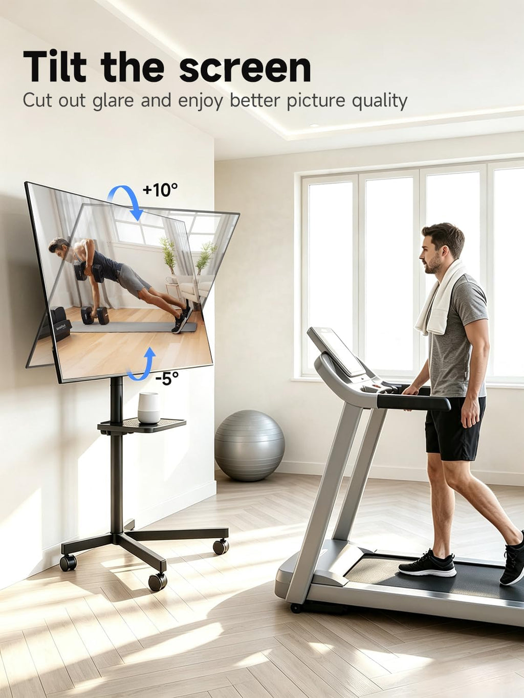 Suptek Rolling TV Stand Height Adjustable for 23-55-65 Inch LCD LED TV | Tilt Mobile TV Stand Holds up to 88lbs, Outdoor TV Stands Wheels with Shelf, Portable TV Stand for Living Room VESA 400x400