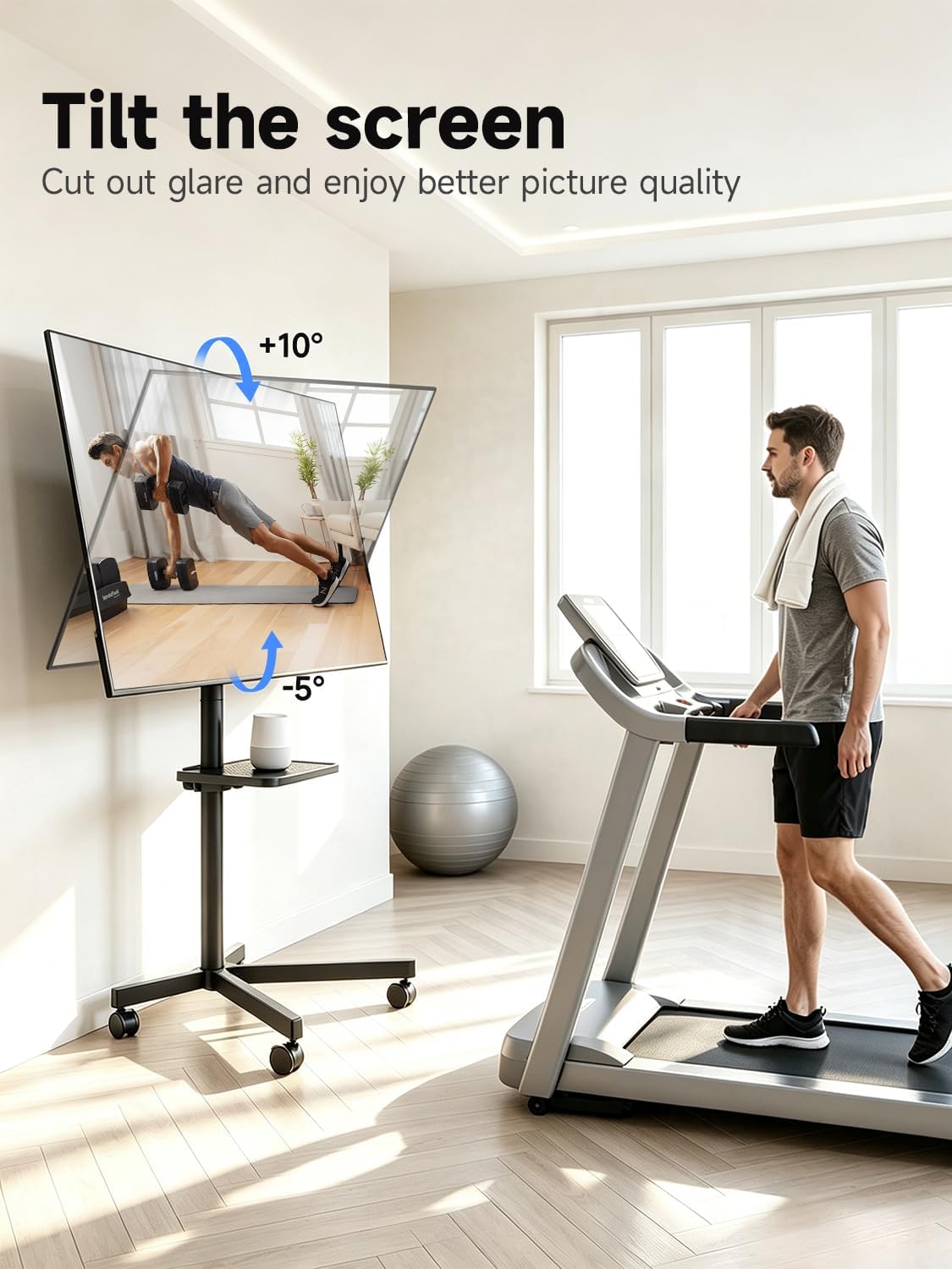 Suptek Rolling TV Stand Height Adjustable for 23-55-65 Inch LCD LED TV | Tilt Mobile TV Stand Holds up to 88lbs, Outdoor TV Stands Wheels with Shelf, Portable TV Stand for Living Room VESA 400x400