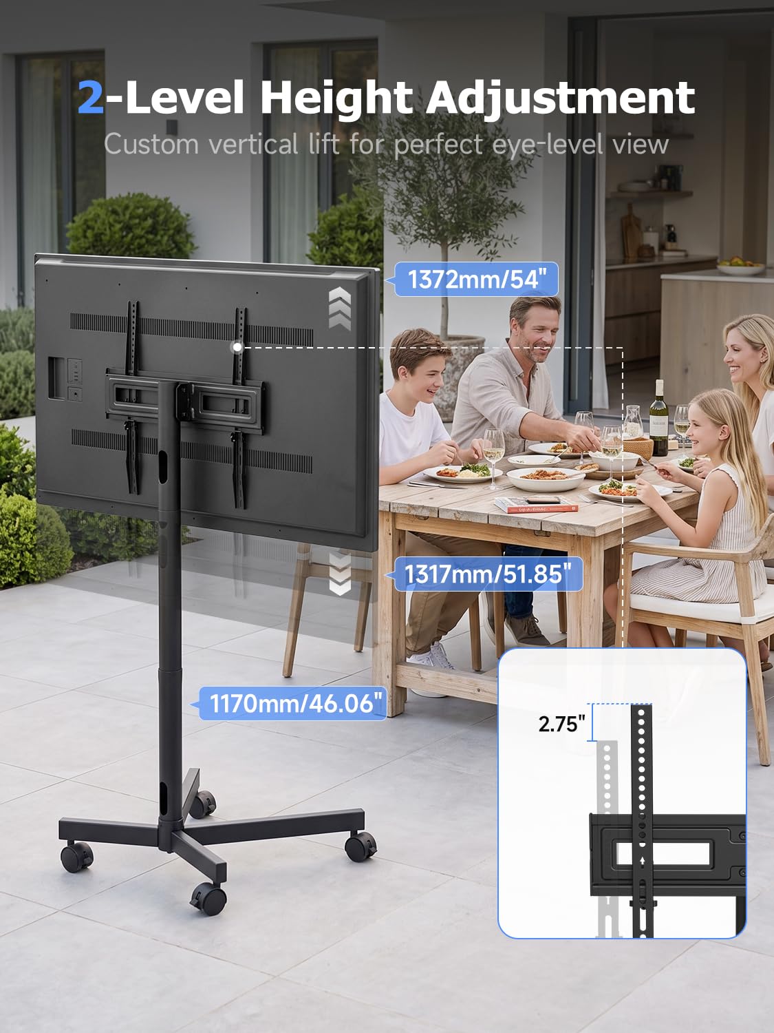 Suptek Rolling TV Stand Height Adjustable for 23-55-65 Inch LCD LED TV | Tilt Mobile TV Stand Holds up to 88lbs, Outdoor TV Stands Wheels with Shelf, Portable TV Stand for Living Room VESA 400x400