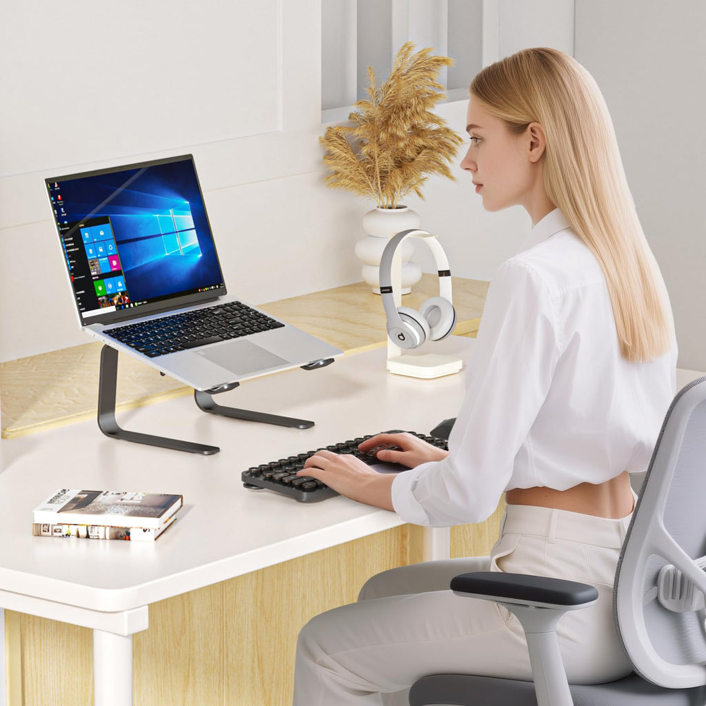 suptek Laptop Stand for Desk, Adjustable Computer Notebook Stand with 360° Rotating Base, Ergonomic Laptop Riser for Collaborative Work, Foldable & Portable Laptop Stand,fits for 11-17" Laptops,White