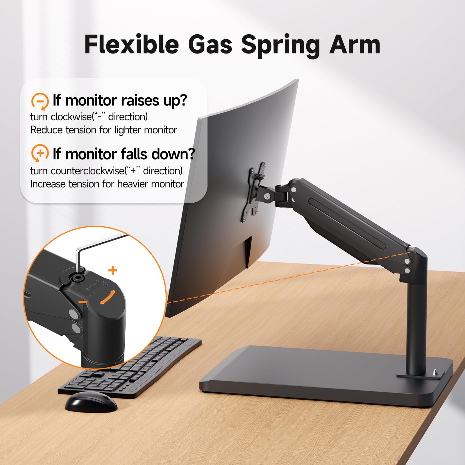 suptek Single Monitor Mount Gas Spring Arm Mount with Base,Free standing Pneumatic Height Adjustable Monitor Desk Stand for 17 to 35 inch,Holds up to 24.25lbs,Black(ML8XC)