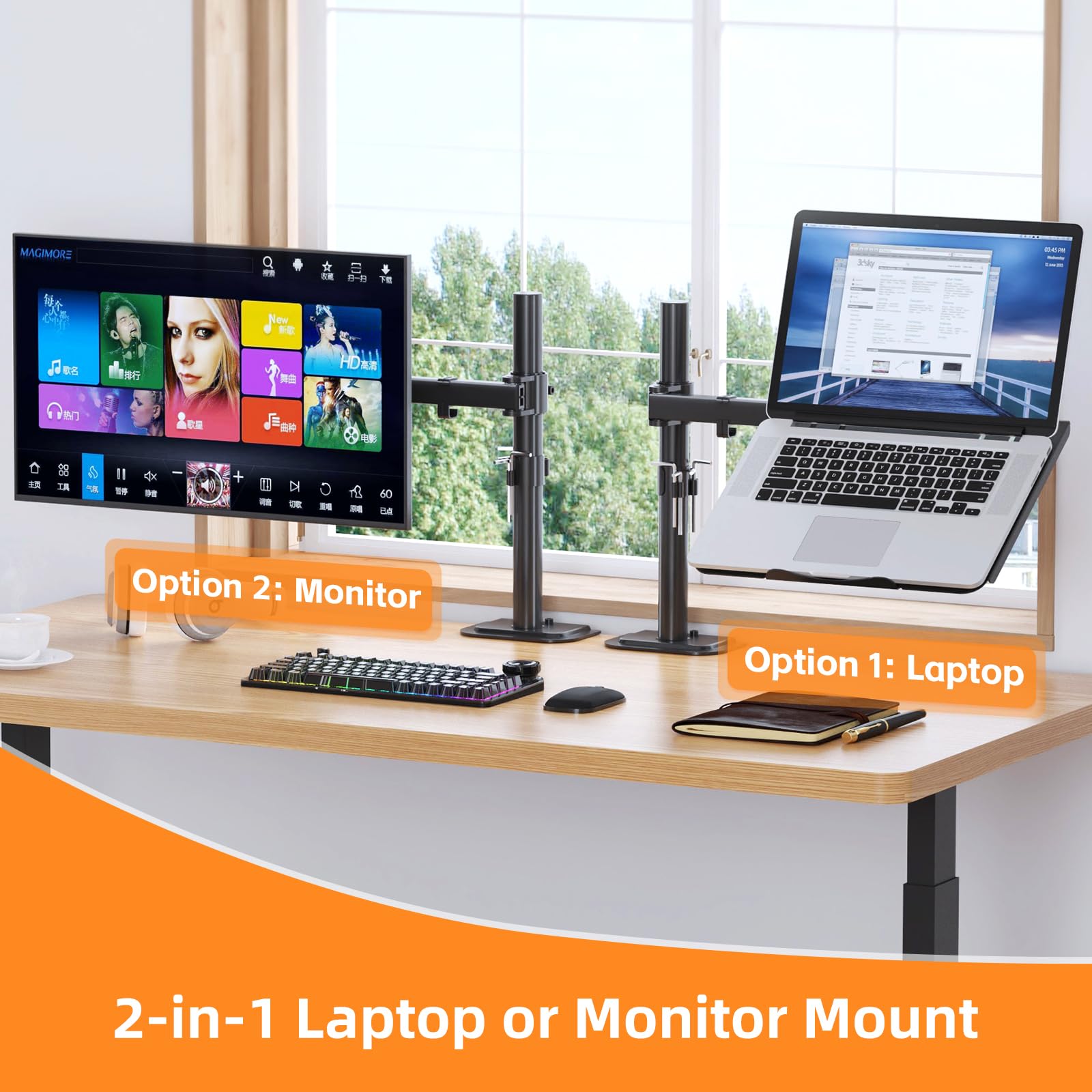 Suptek Monitor Laptop Mount Stand, 2 in 1 Function Dual Monitor Arms Desk Mount for 13"-18" Notebook and 17"-32" Monitor with Laptop Tray,Holds up to 22lbs
