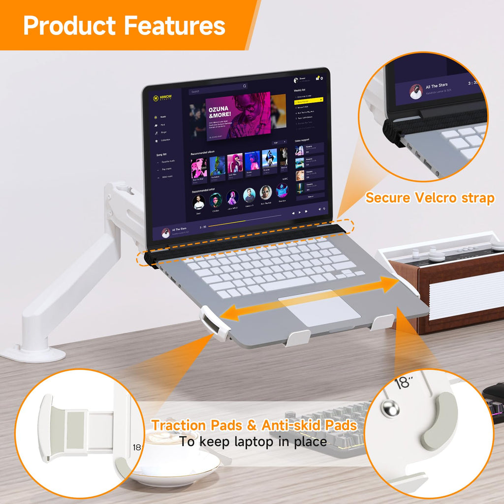 suptek Adjustable 13 to 18 inch Laptop VESA Arm Mount Tray for Monitor Arms and Stands (Tray Only),Fits 75x75/ 100x100 mm VESA Mount Holes,and Supports Weight up to 10lbs,Black(TP007)