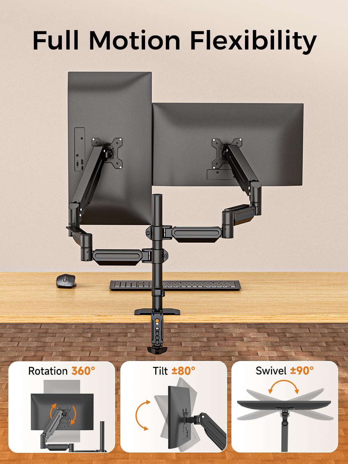suptek Single Monitor Arm for Desk Mount Stand,Adjustable Monitor Arm for 17 to 32 inch Screen, Support Weight up to 22lbs, Mounting Holes 75x75mm to 100x100mm,Pneumatic Pole Mount Arm Black