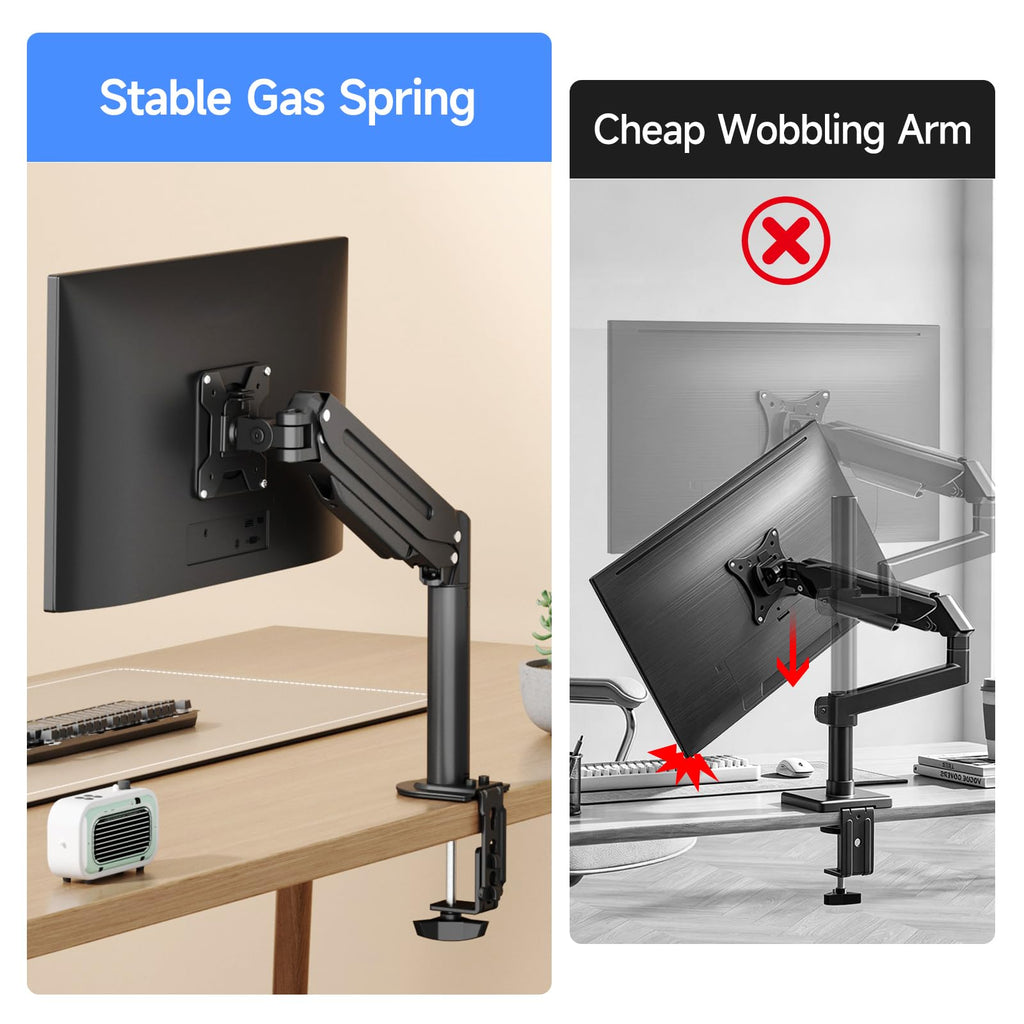 suptek Single Monitor Mount Gas Spring Arm Mount with Base,Free standing Pneumatic Height Adjustable Monitor Desk Stand for 17 to 35 inch,Holds up to 24.25lbs,Black(ML8XC)