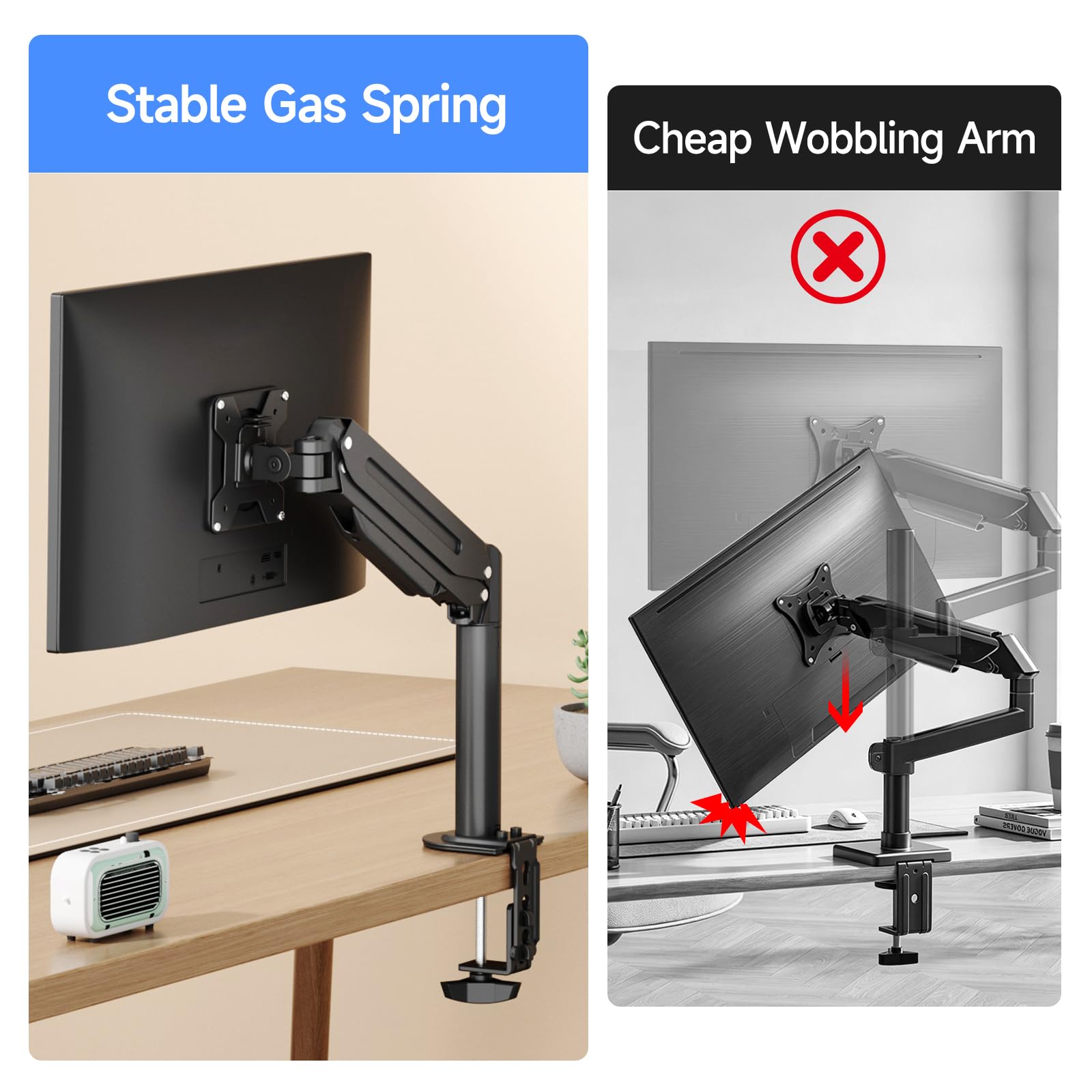 suptek Single Monitor Mount Gas Spring Arm Mount with Base,Free standing Pneumatic Height Adjustable Monitor Desk Stand for 17 to 35 inch,Holds up to 24.25lbs,Black(ML8XC)