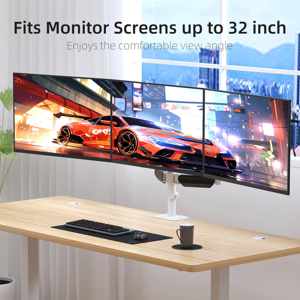 suptek Triple Monitor Mount for Most 17 to 32 inch Screens,Gas Springs Adjustment Triple Monitor Desk Mount Stand with Clamp & Grommet Kit,Black(MD8003)