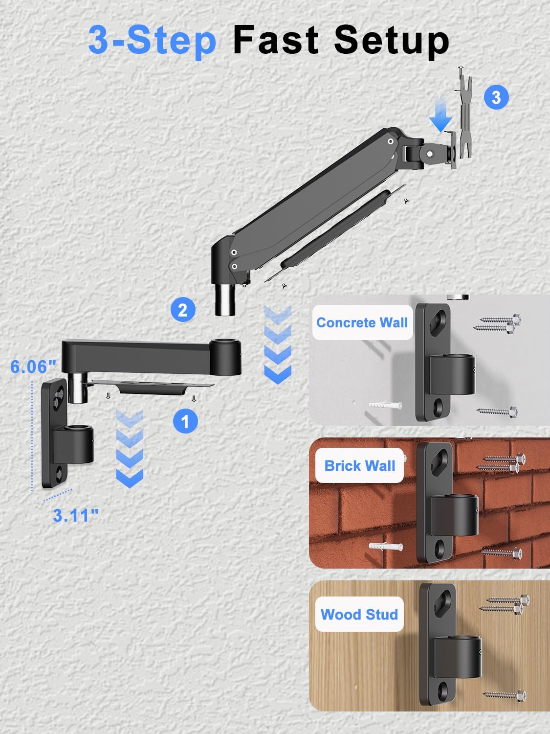 suptek Single Monitor Wall Mount for 17 to 32 Inch Screens, Gas Spring Monitor Arm Wall Mount Holds Up to 11KG/24lbs, Full Motion Adjustable,VESA Mount 75x75/100x100mm(WMX2)