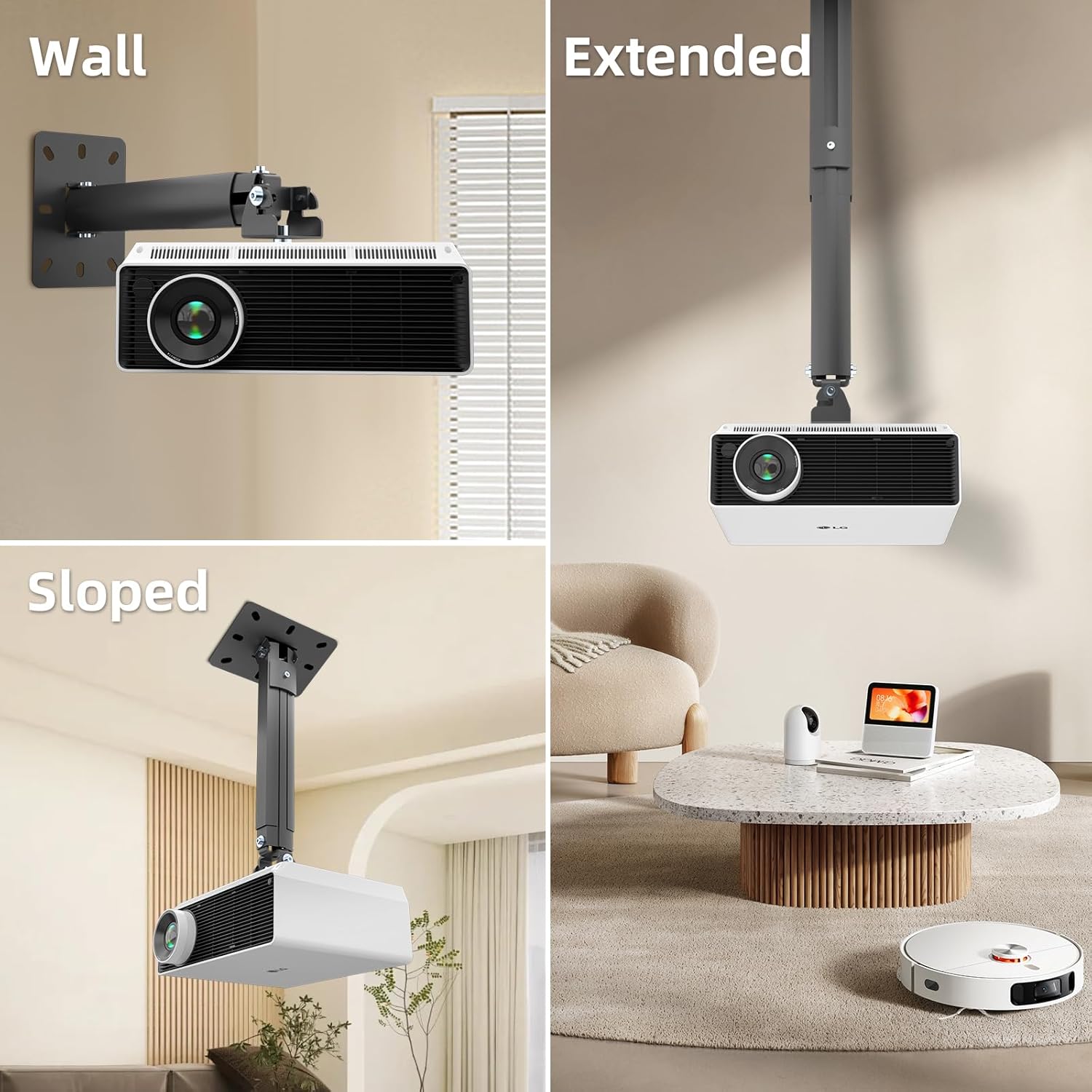 suptek Projector Ceiling Mount Bracket Fits Flat or Sloped Ceiling Height Adjustable with Extendable Length 30.7-49.21inch,for LCD/DLP Projectors,Black (PR05LB)