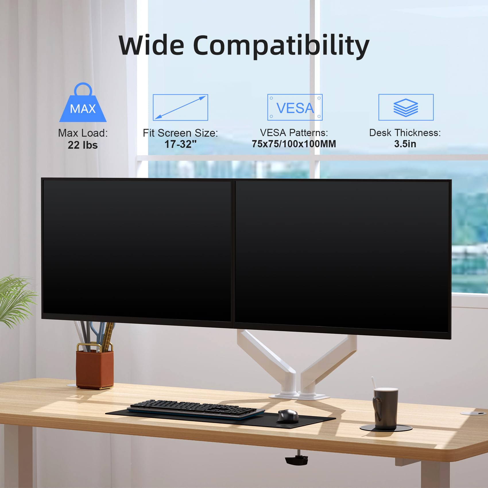 suptek Triple Monitor Mount for Most 17 to 32 inch Screens,Gas Springs Adjustment Triple Monitor Desk Mount Stand with Clamp & Grommet Kit,Black(MD8003)