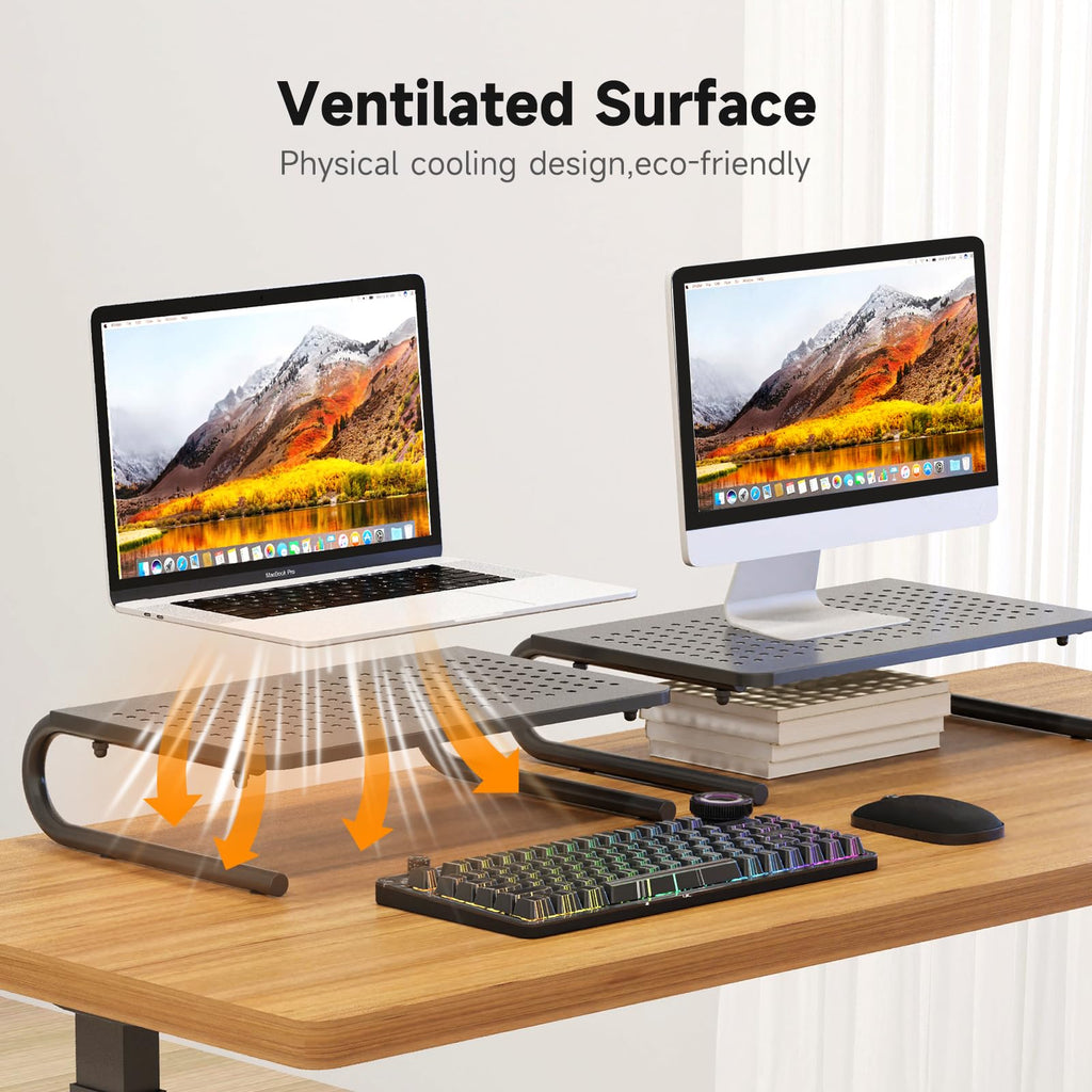 suptek Double-Deck Desk Monitor Stand Riser for Computer,Laptop,Printer, Notebook and All Flat Screen Display with Vented Metal Platform and 4 Inches Height Underneath Storage (MST002)
