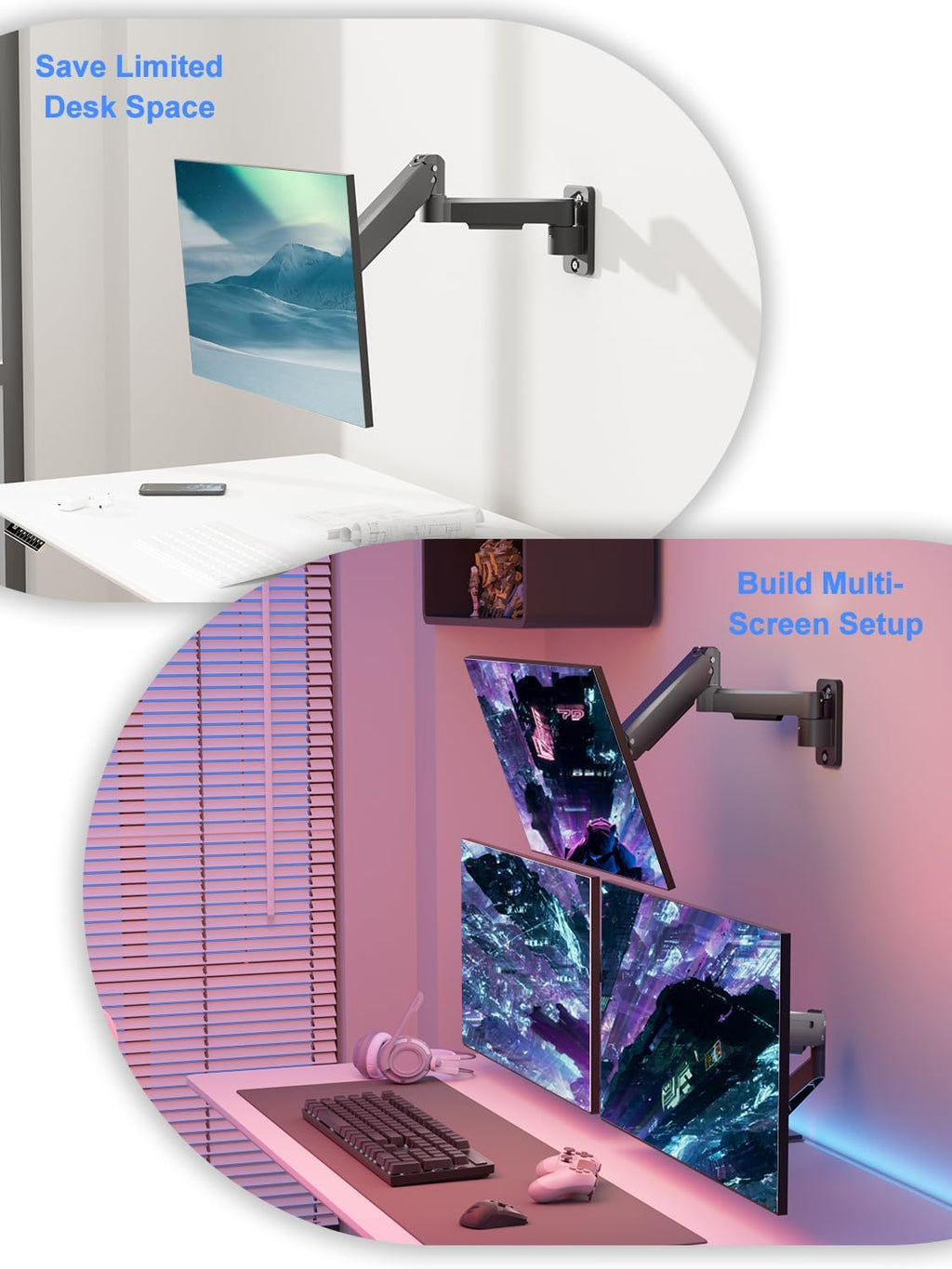 suptek Single Monitor Wall Mount for 17 to 32 Inch Screens, Gas Spring Monitor Arm Wall Mount Holds Up to 11KG/24lbs, Full Motion Adjustable,VESA Mount 75x75/100x100mm(WMX2)